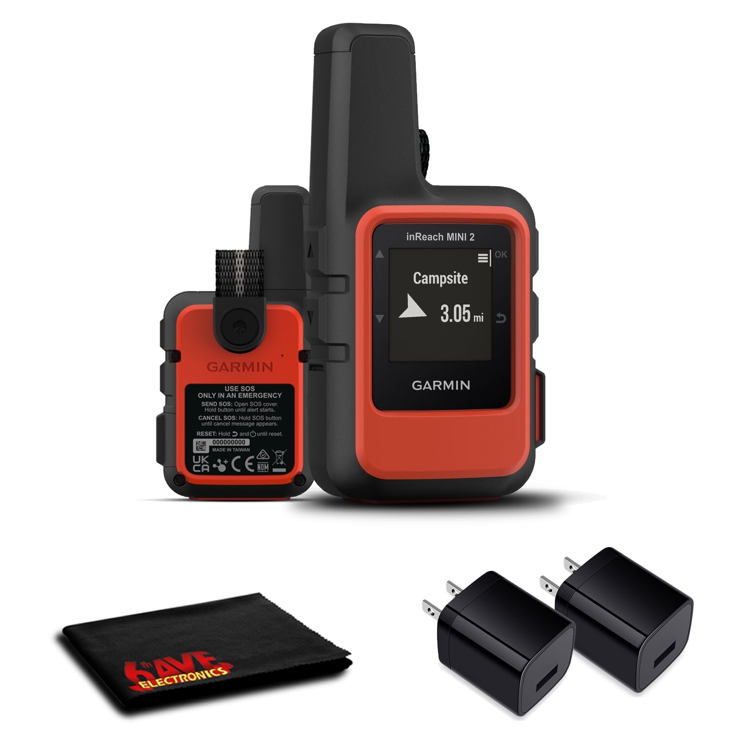 Garmin inReach Mini 2 Satellite Communicator Flame Red with Power Adapters
