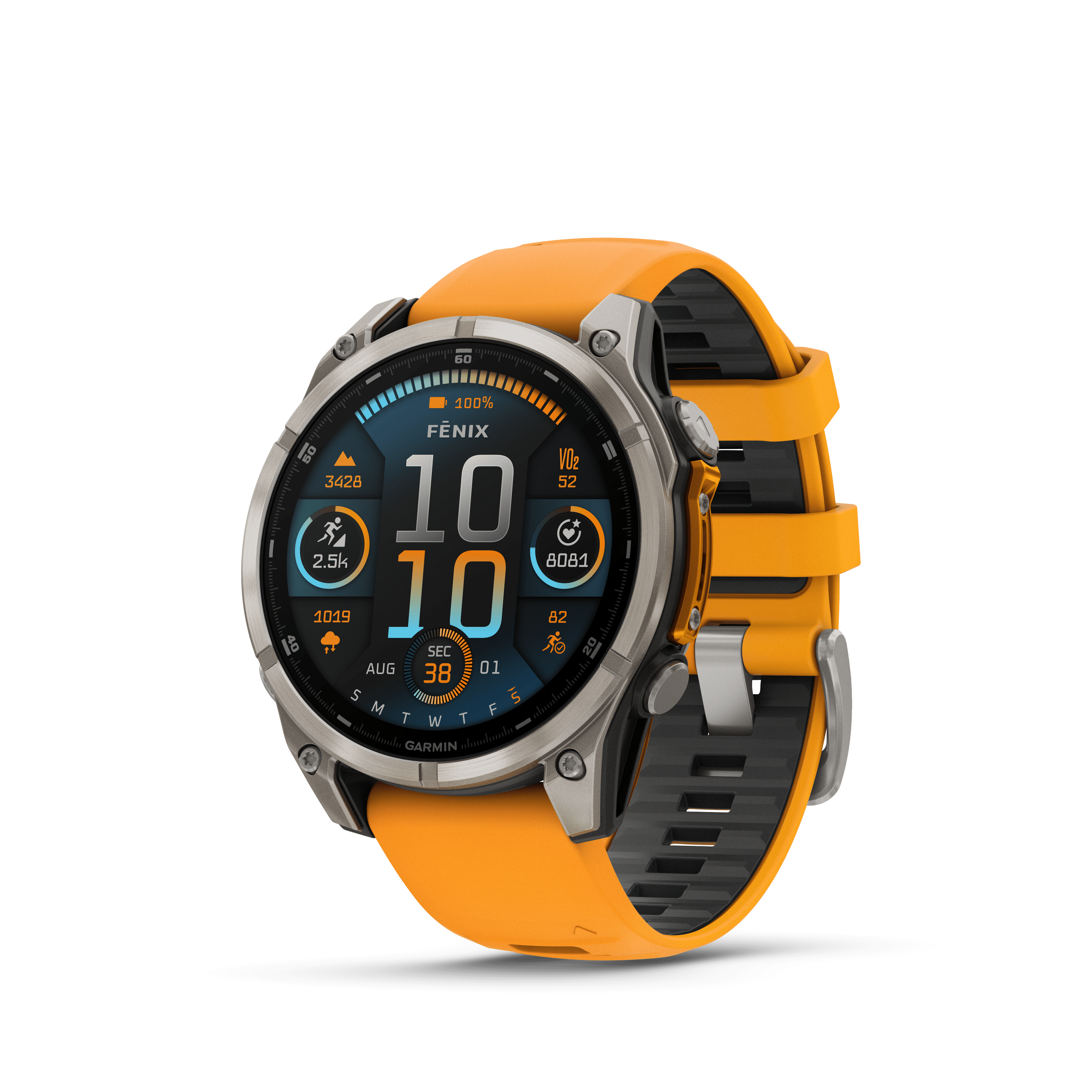 Garmin fēnix® 8, 47 mm, AMOLED, Sapphire, Titanium with Spark Orange/Graphite Silicone Band