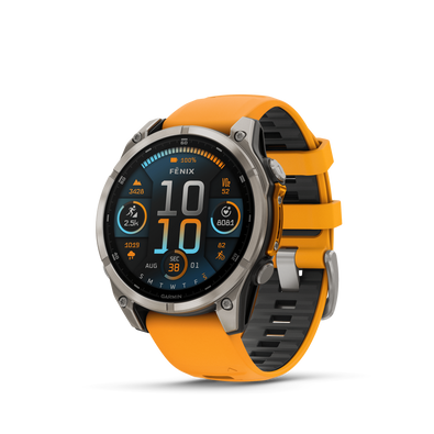 Garmin fēnix® 8, 47 mm, AMOLED, Sapphire, Titanium with Spark Orange/Graphite Silicone Band