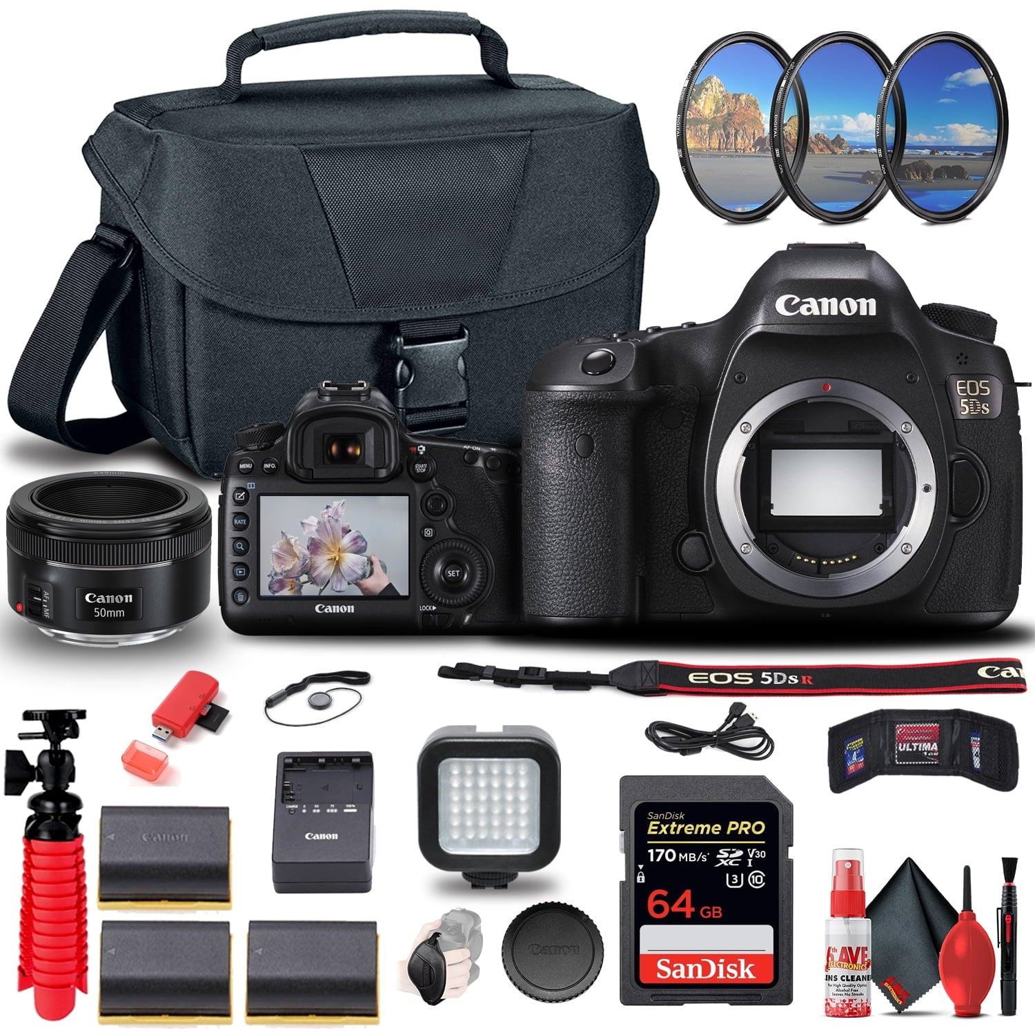 Canon EOS 5DS DSLR Camera (0581C002) + Canon EF 50mm Lens + 64GB + More