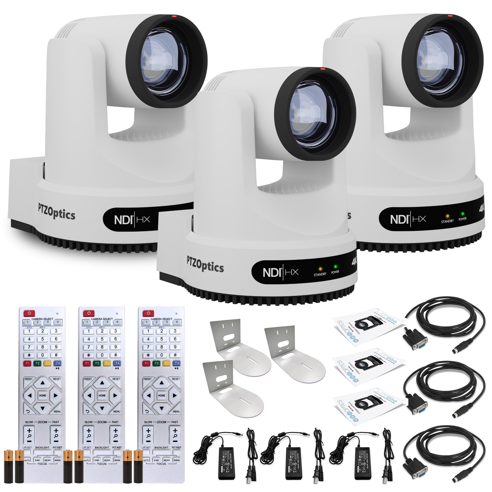 3 x PTZOptics Move 4K PTZ Camera with 12x Optical Zoom White PT12X-4K-WH-G3 + 3 x Wall Mount