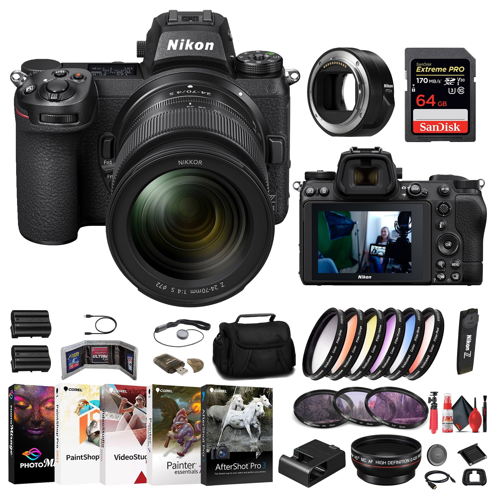 Nikon Z7 II Mirrorless Camera W/ 24-70mm Lens + FTZ II Adapter + 64GB Card + More