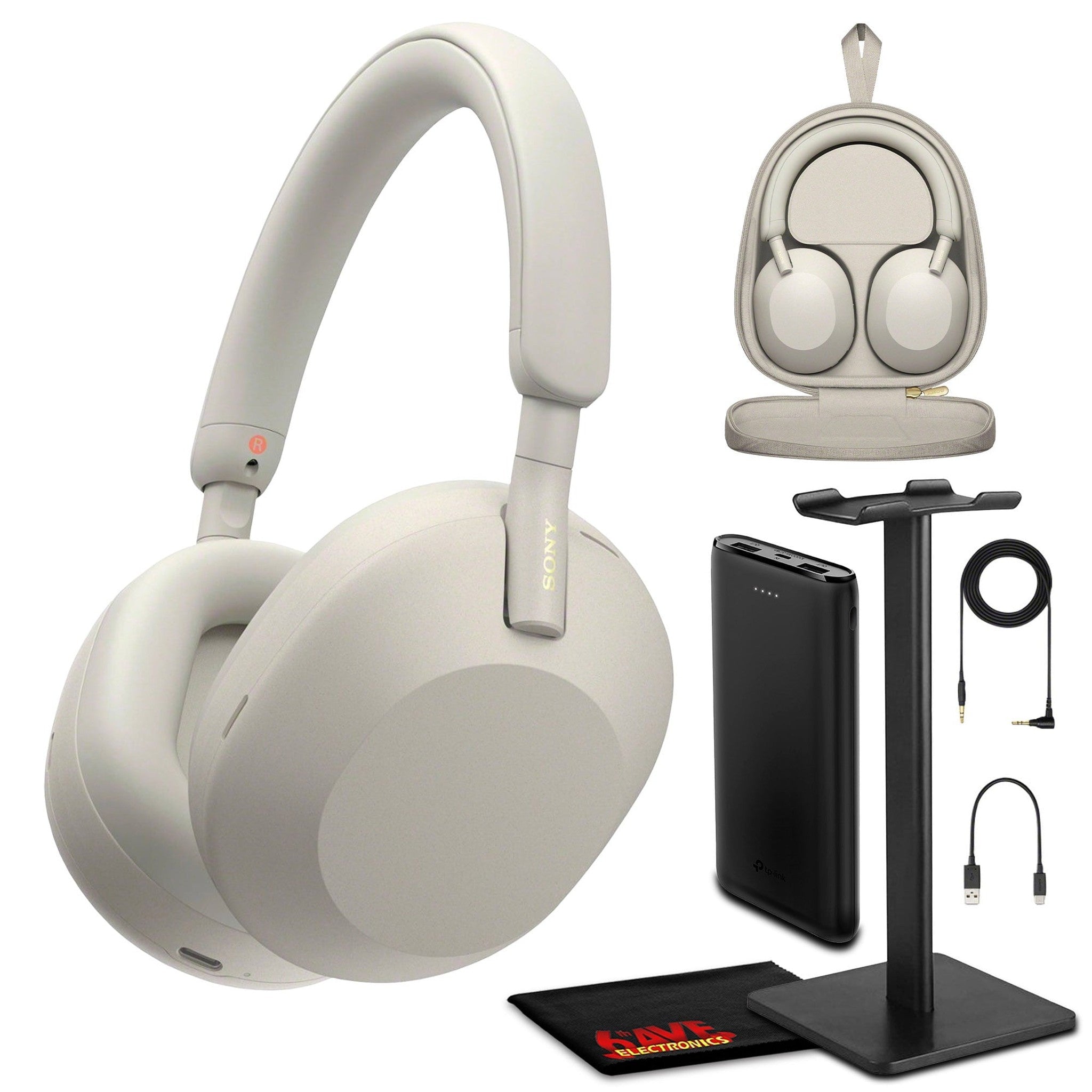 Sony WH-1000XM5 Noise-Canceling Wireless Over-Ear Headphones Silver Bundle Sony