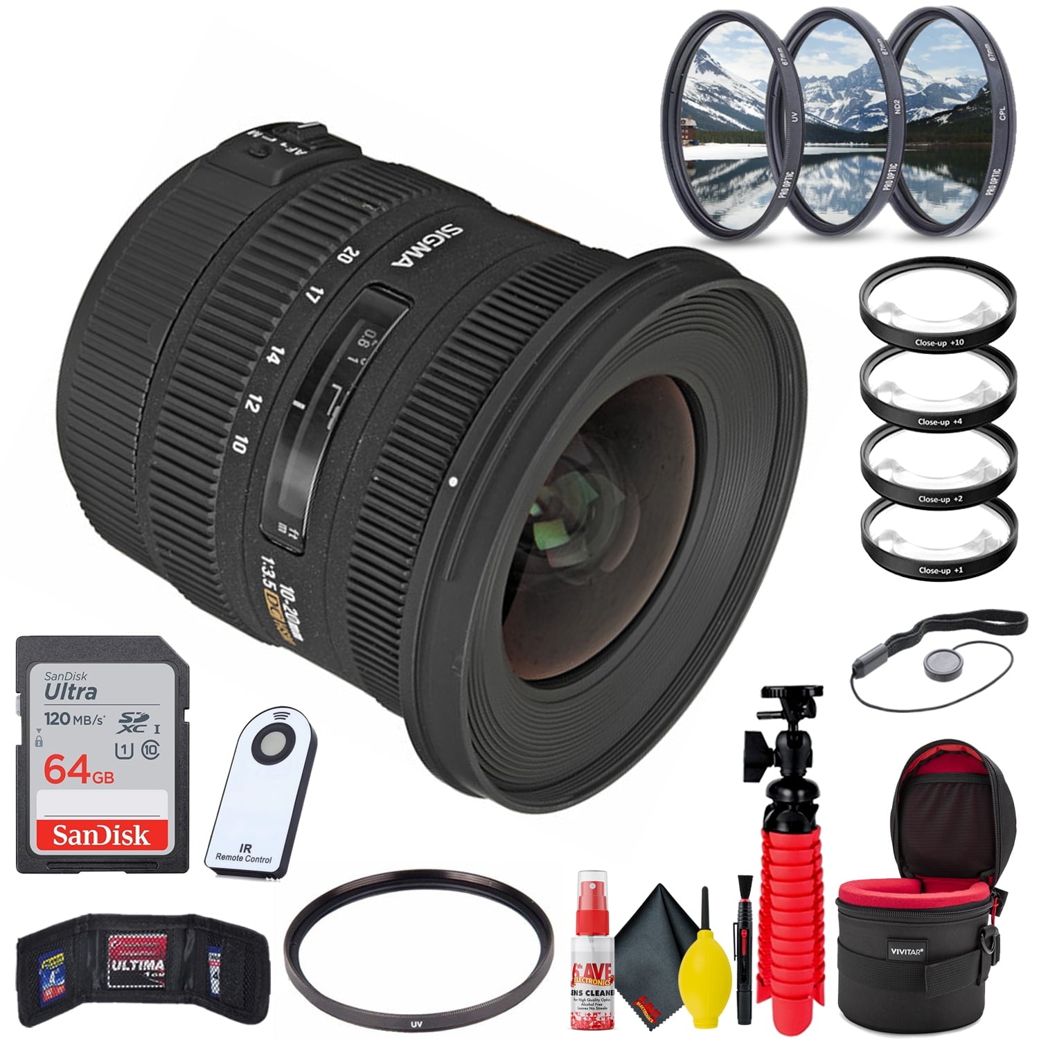 Sigma 10-20mm f/3.5 EX DC HSM Lens for Nikon F (Deluxe Bundle) With Accessories