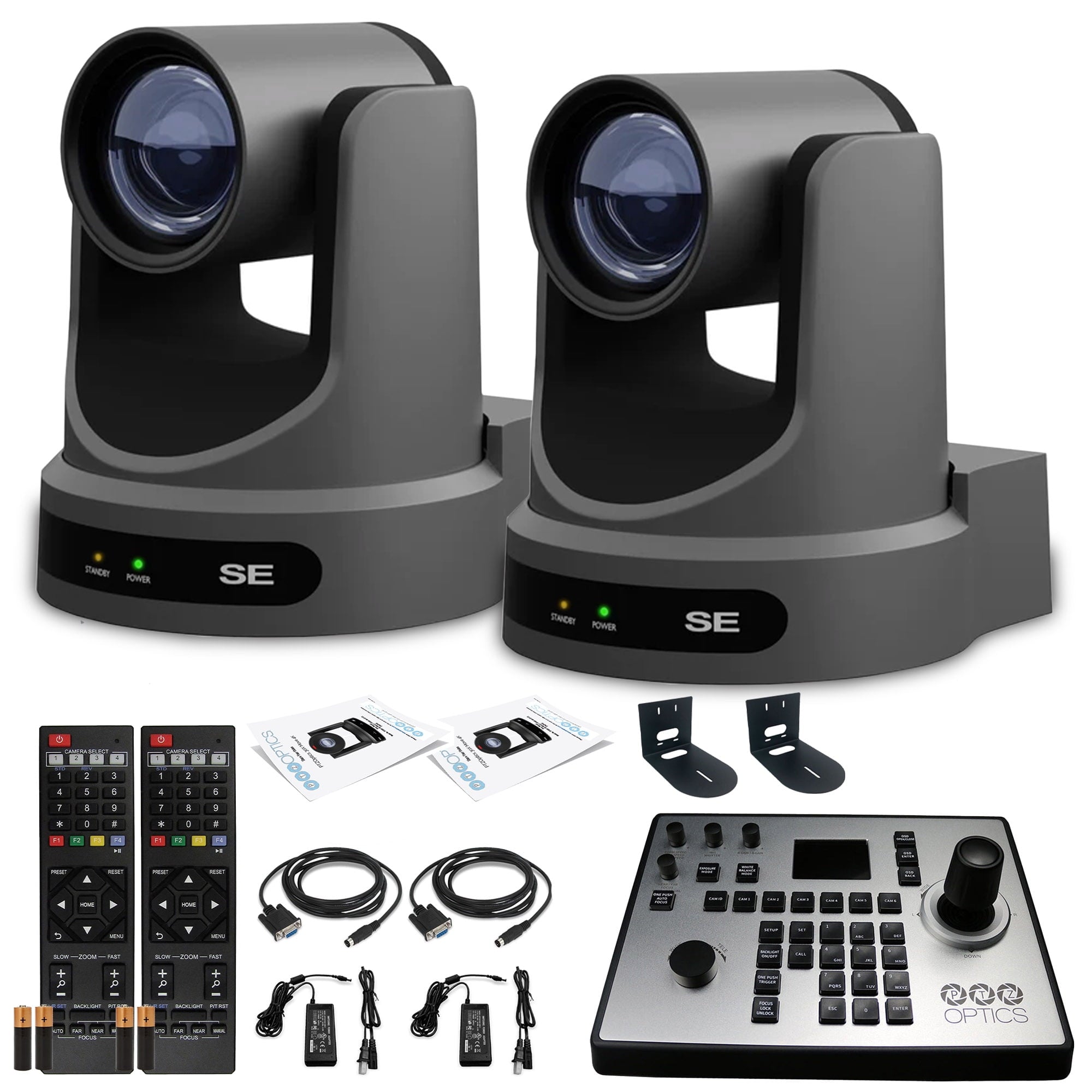 2 x PTZOptics Move SE PTZ Camera with 20x Optical Zoom Gray + PT-JOY-G4 Controller + 2 x Wall Mount
