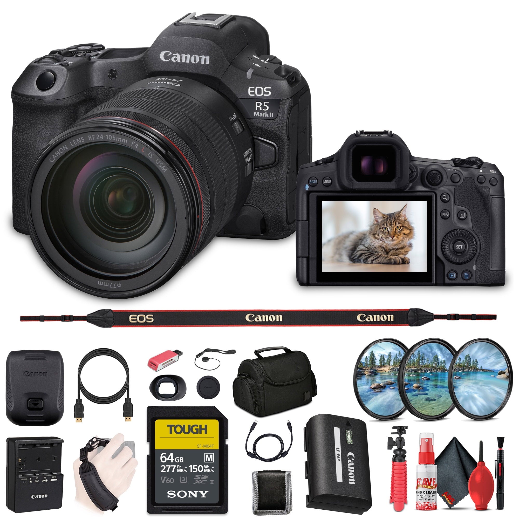 Canon EOS R5 Mark II Mirrorless Camera with 24-105mm f/4 Lens 6536C012 Bundle