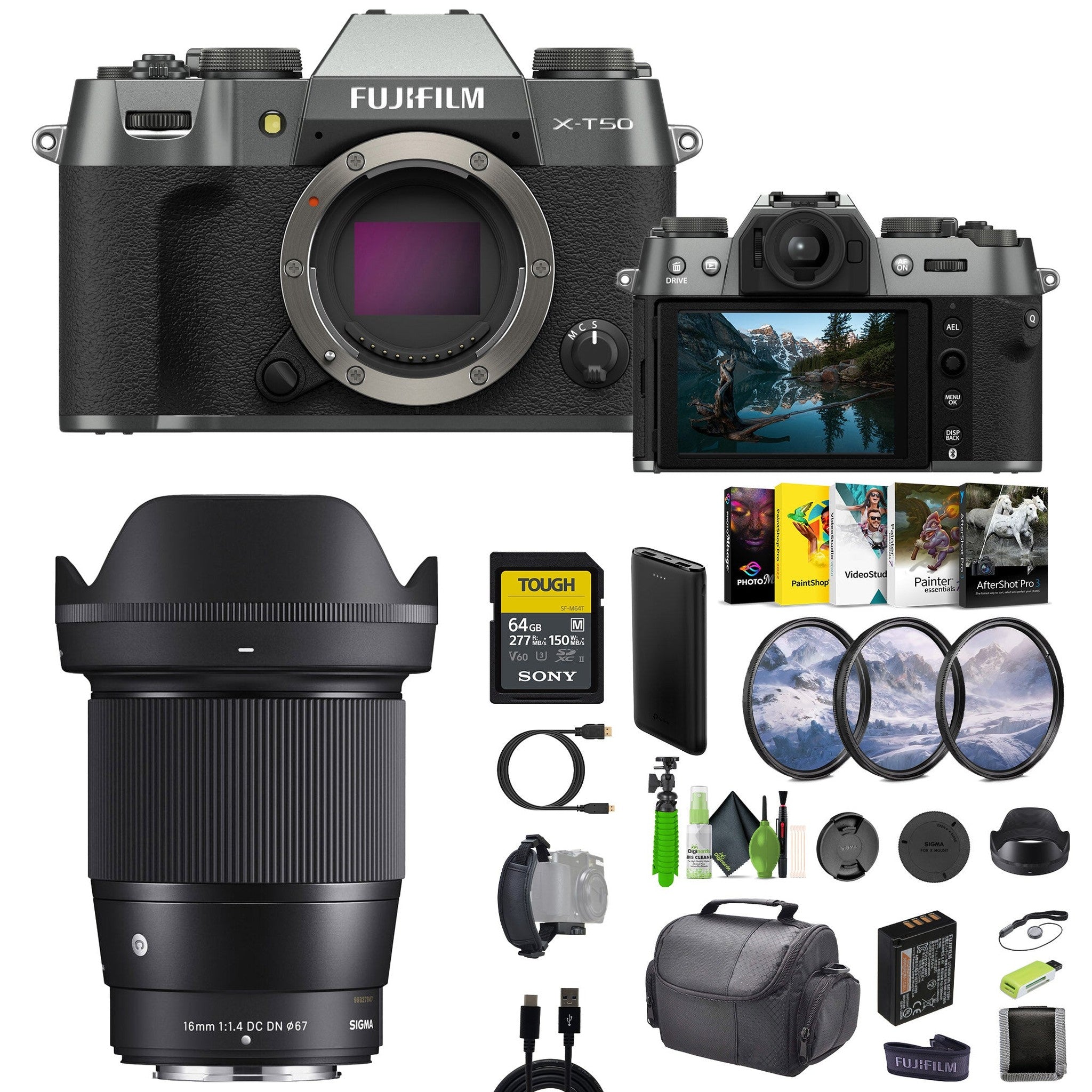 Fujifilm X-T50 Mirrorless Camera + Sigma 16mm Contemporary Lens + Accessories