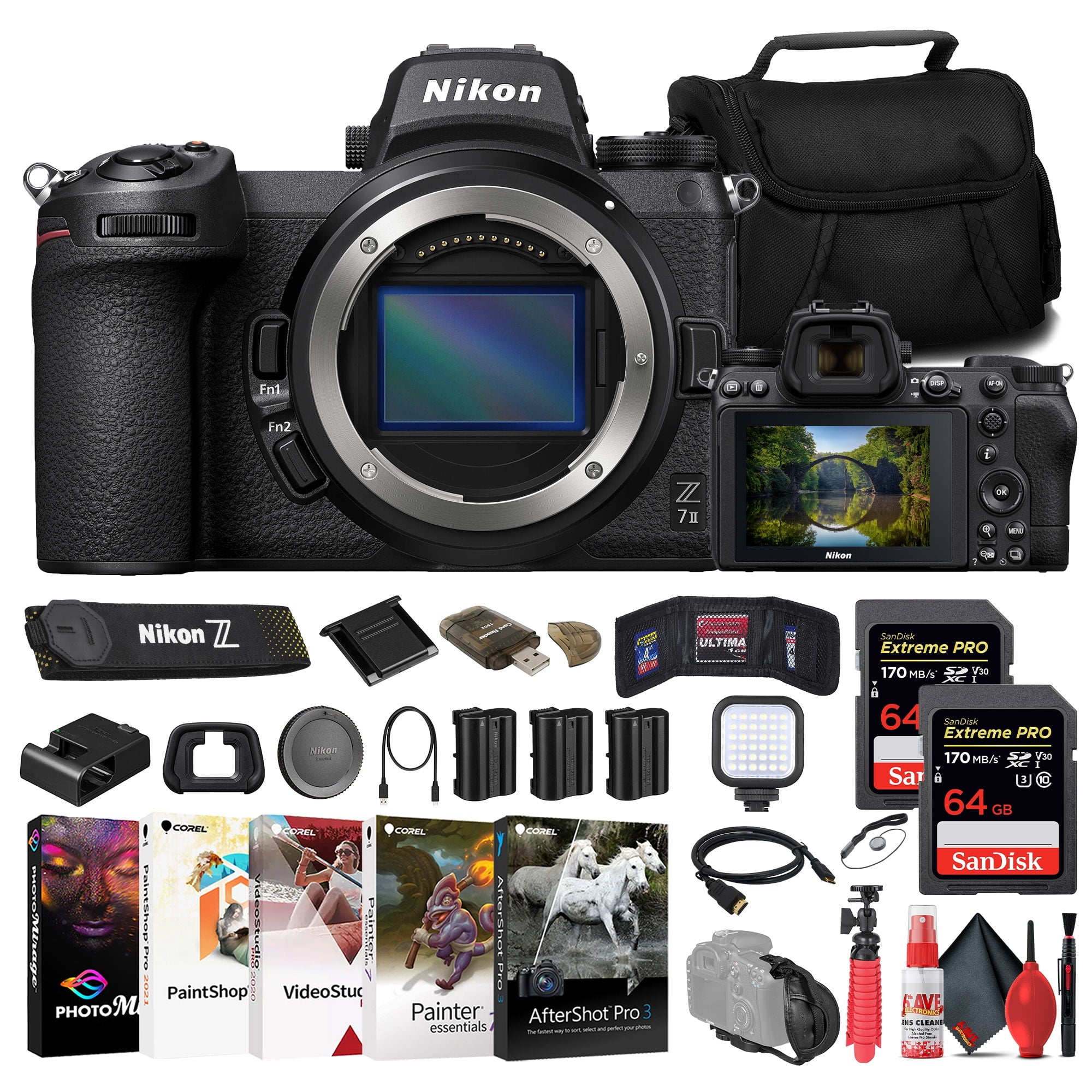 Nikon Z7 II Mirrorless Camera + 2 x 64GB Card + Bag + 2 x Battery + More