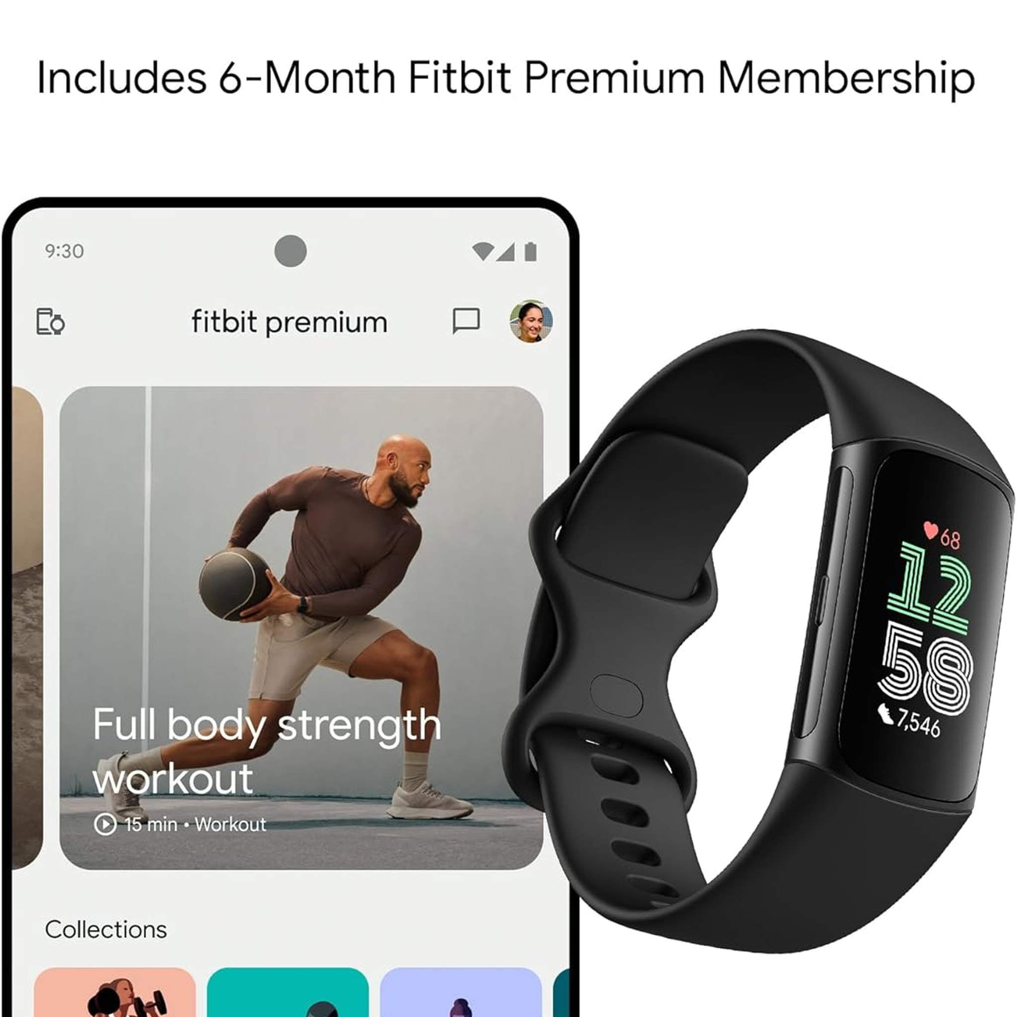 Fitbit Charge 6 Fitness Tracker Smartwatch, Obsidian/Black Bundle