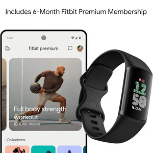 Fitbit Charge 6 Fitness Tracker Smartwatch, Obsidian/Black Bundle