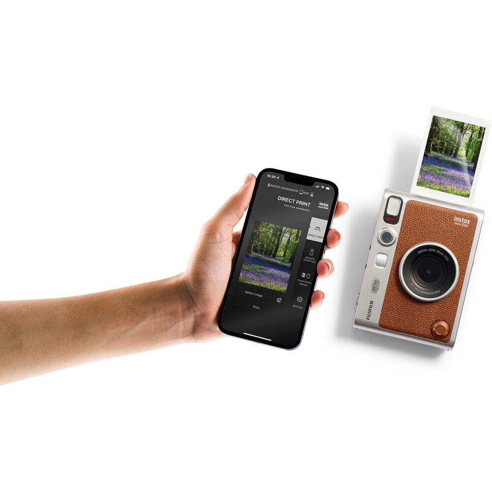 Fujifilm Instax Mini EVO Hybrid Instant Camera Brown with Micro SD to SD Adapter