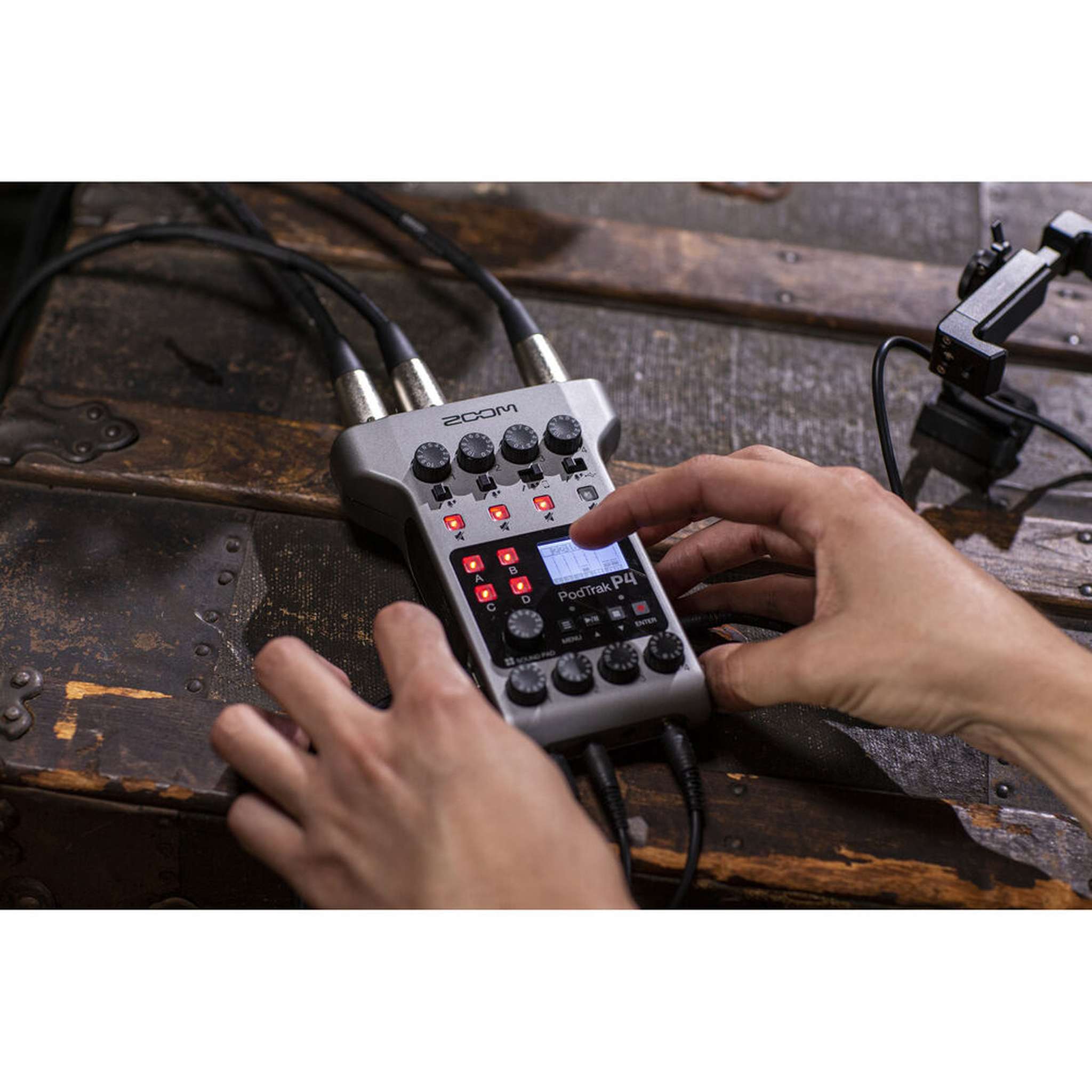 Zoom PodTrak P4 Portable Podcast Recorder + Headphones, Travel Bag, Bundle