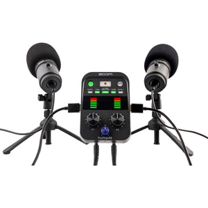 Zoom PodTrak P2 Dual USB Mic Recorder for Podcasters, 4xAA WITH CHARGER, Bundle