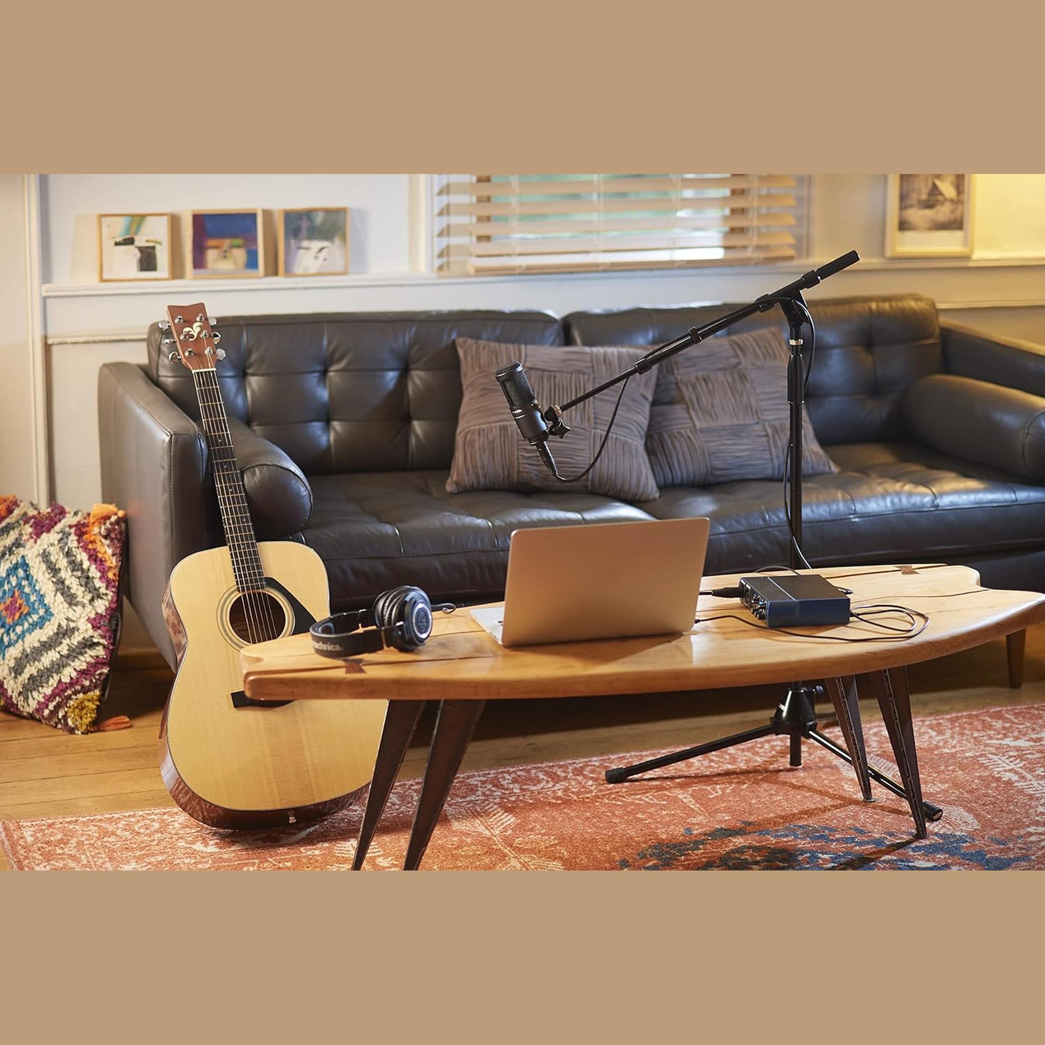 Audio-Technica AT2020 Cardioid Condenser Microphone Black , Diginerds Microfiber Cleaning Cloth, Goby Labs Microphone cleaner, 10 Ft XLR Cable, Bundle