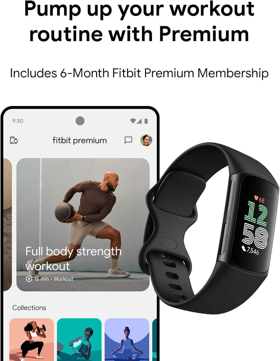 Fitbit Charge 6 Fitness Tracker Smartwatch, Obsidian/Black Bundle