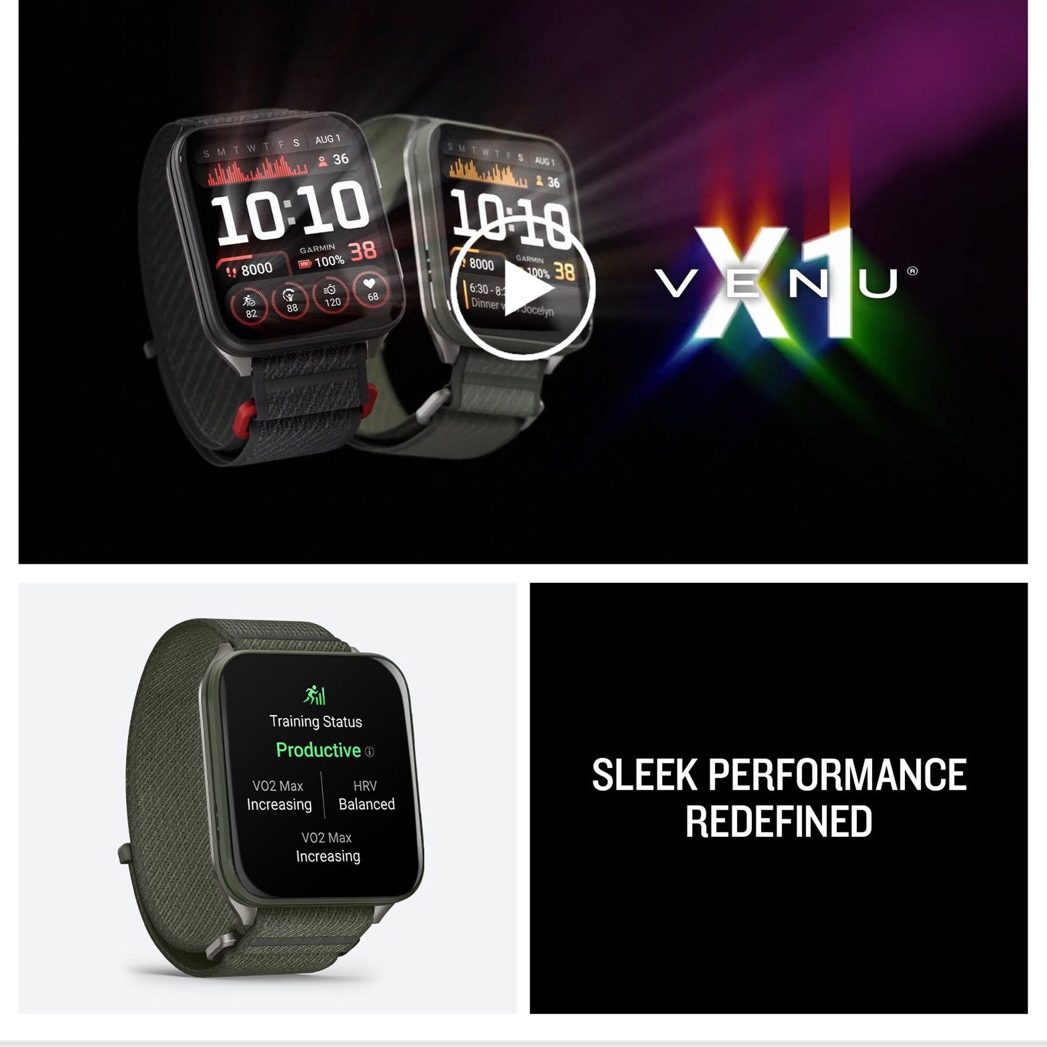 Garmin Venu X1 Thin and Lightweight GPS Smartwatch, Moss with Titanium Caseback