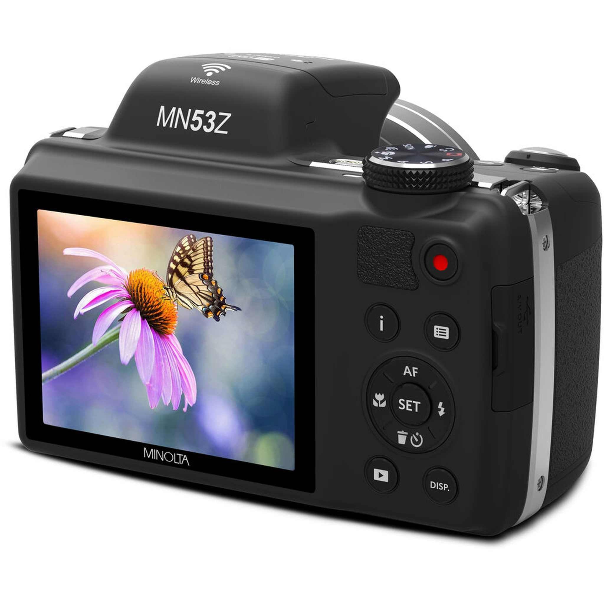 Minolta Pro Shot MN53Z 16 MP HD Digital Camera with 53x Zoom, 1080p HD Video Bundle Black Minolta