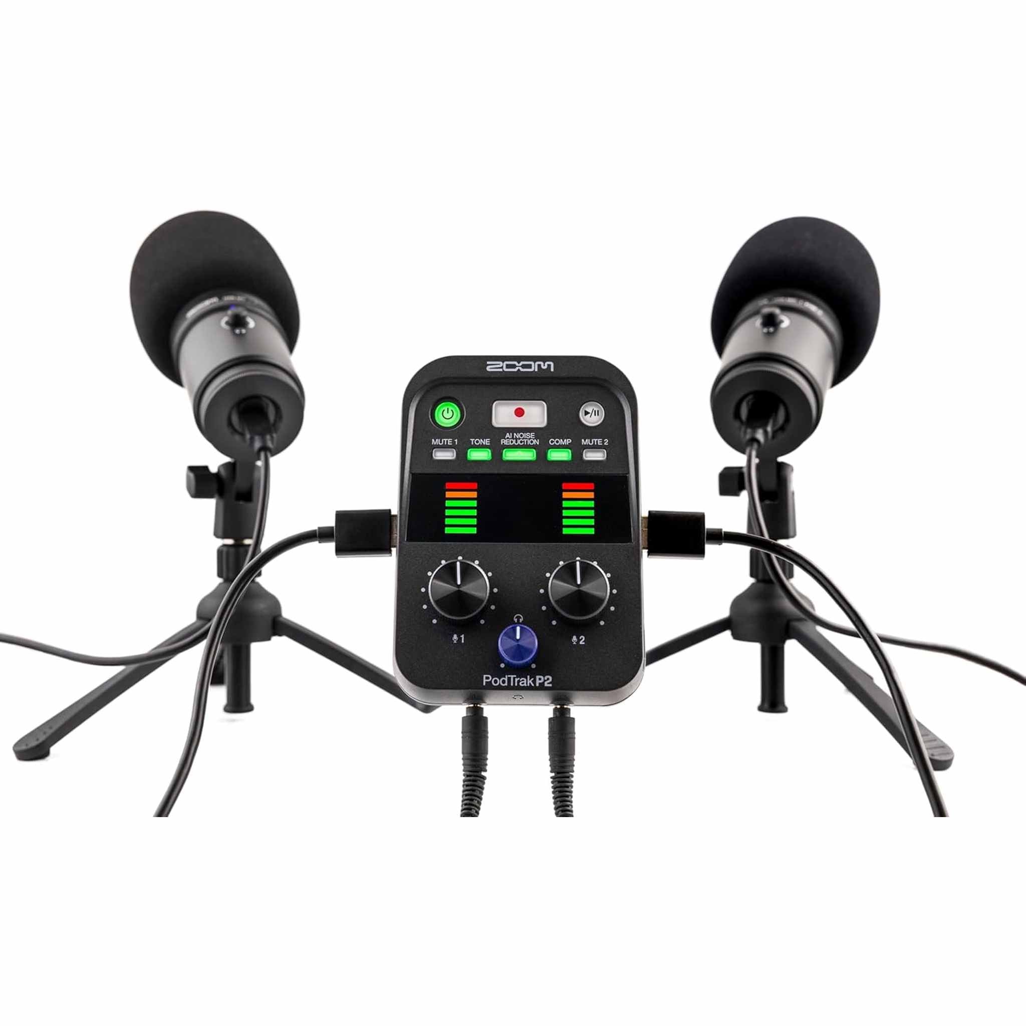 Zoom PodTrak P2 Podcast Recorder, Sony MDR-7506 Stereo Headphones, Bundle