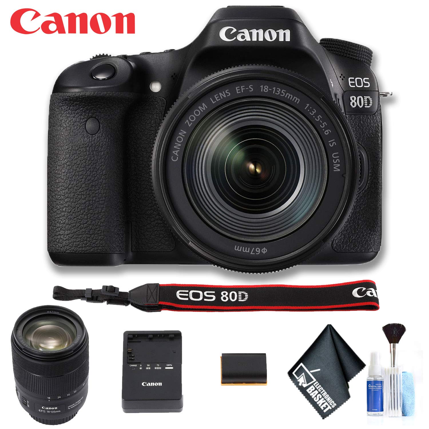 Canon EOS 80D DSLR Camera with 18-135mm Lens (Intl Model) Basic Bundle