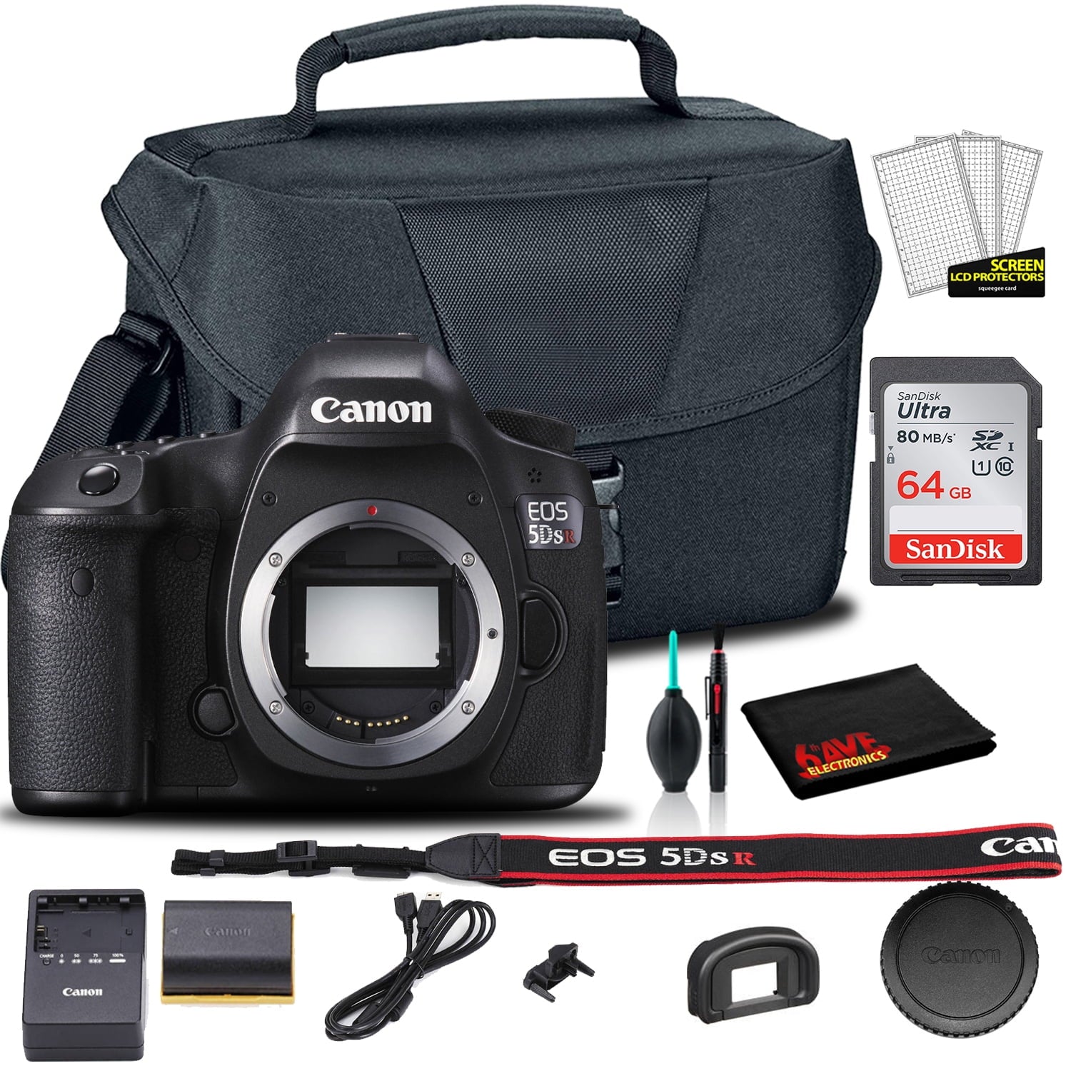 Canon EOS 5DS R DSLR Camera Body Only 0582C002 + EOS Bag + Sandisk Ultra 64GB Card + Cleaning Set And More International Model