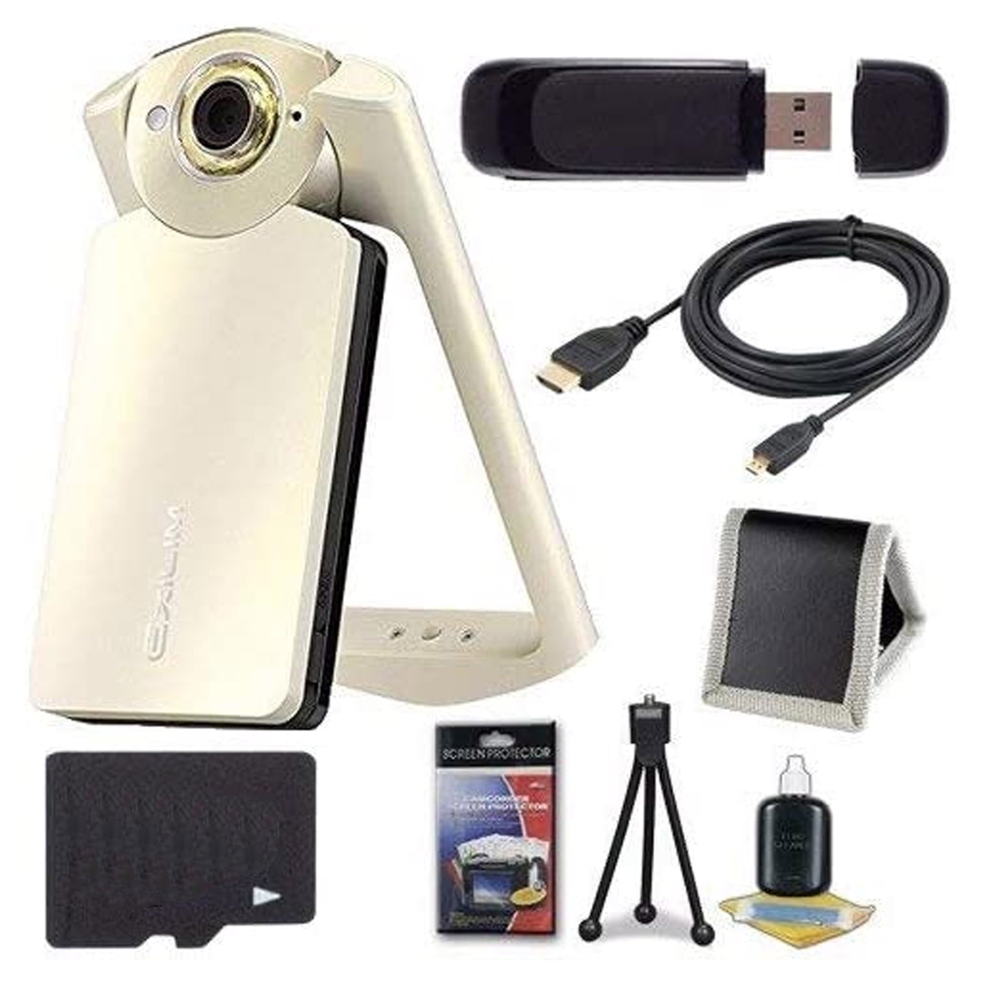 6Ave Casio EX-TR60 Self Portrait/Selfie Digital Camera Silky White + 32GB microSD Class 10 Memory Card + Micro HDMI Ca