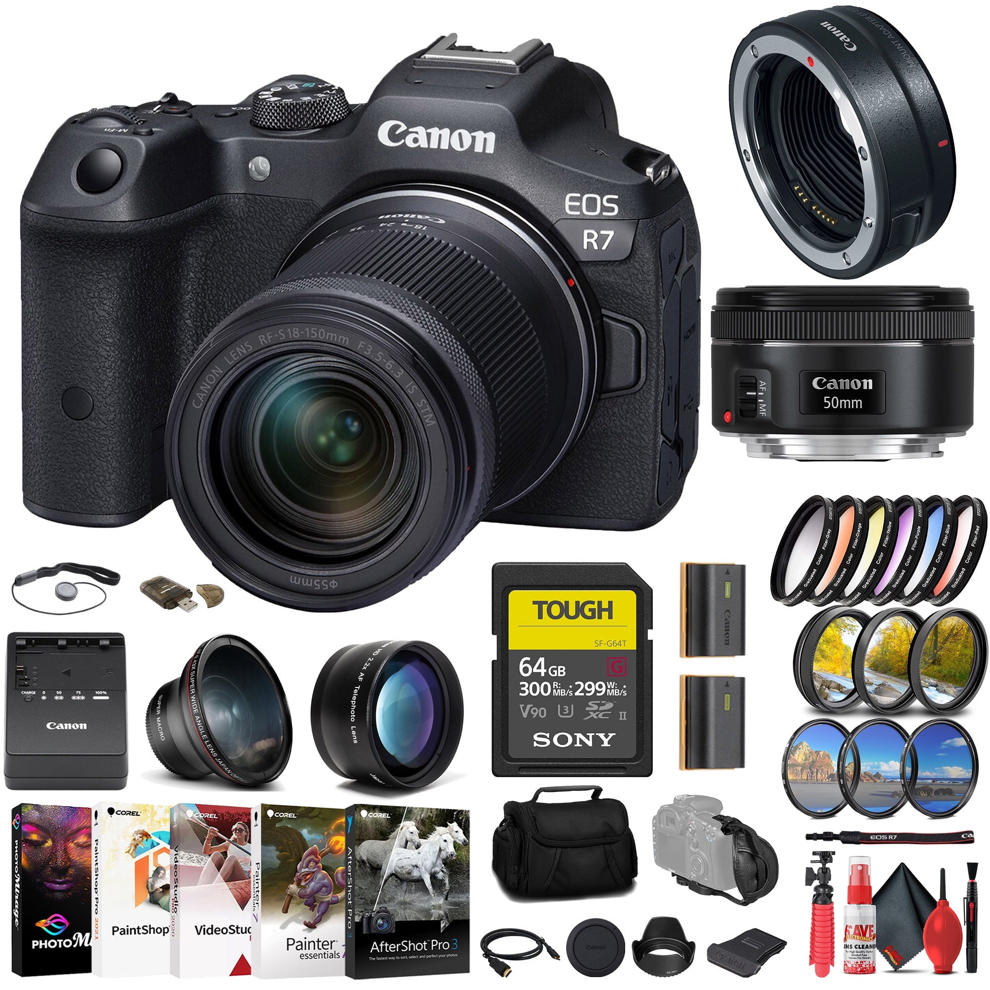 Canon EOS R7 Mirrorless Camera W/ 18-150mm Lens + Canon EF 50mm Lens + More