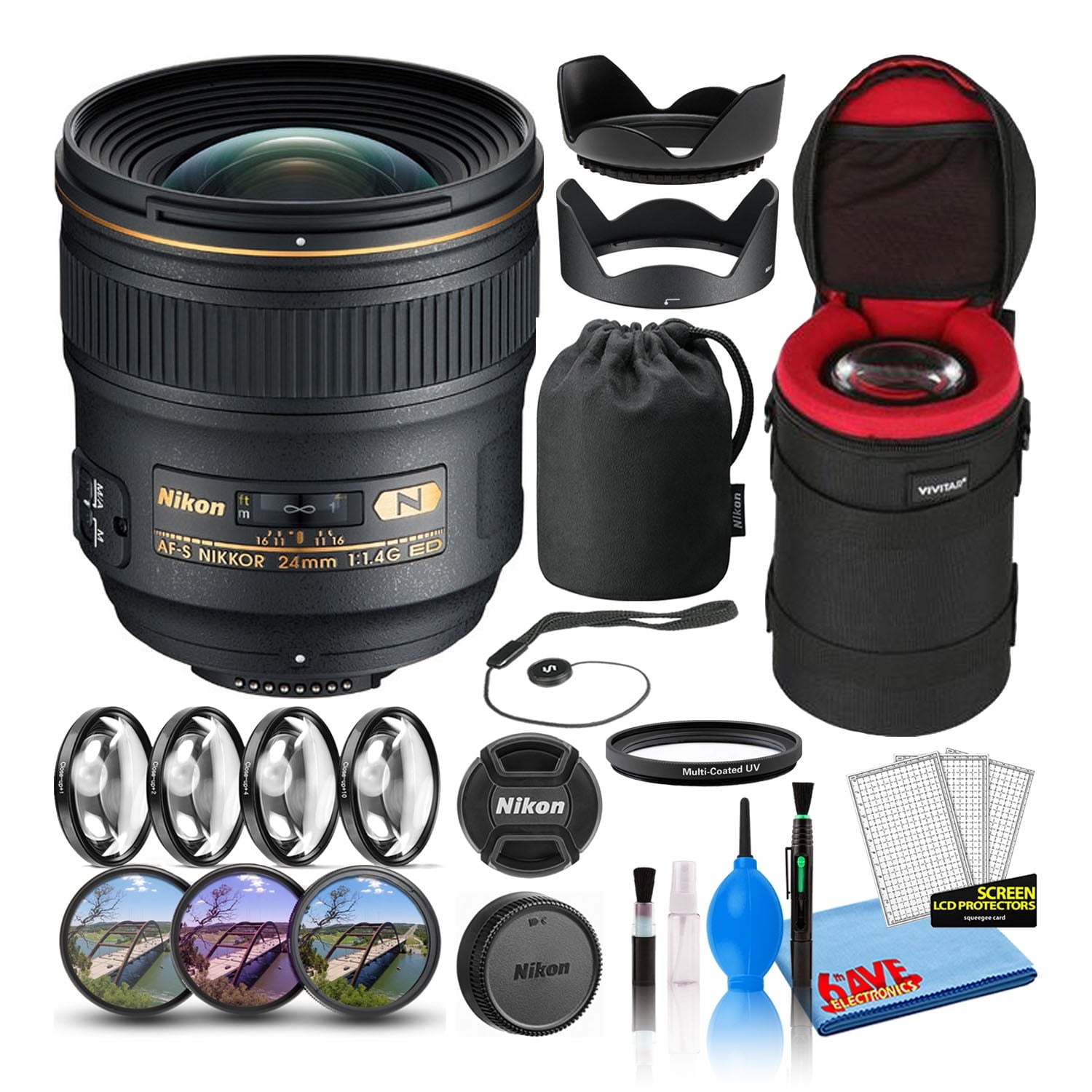 Nikon AF-S 24mm f/1.4G ED Prime Lens 2184 Intl Model Bundle