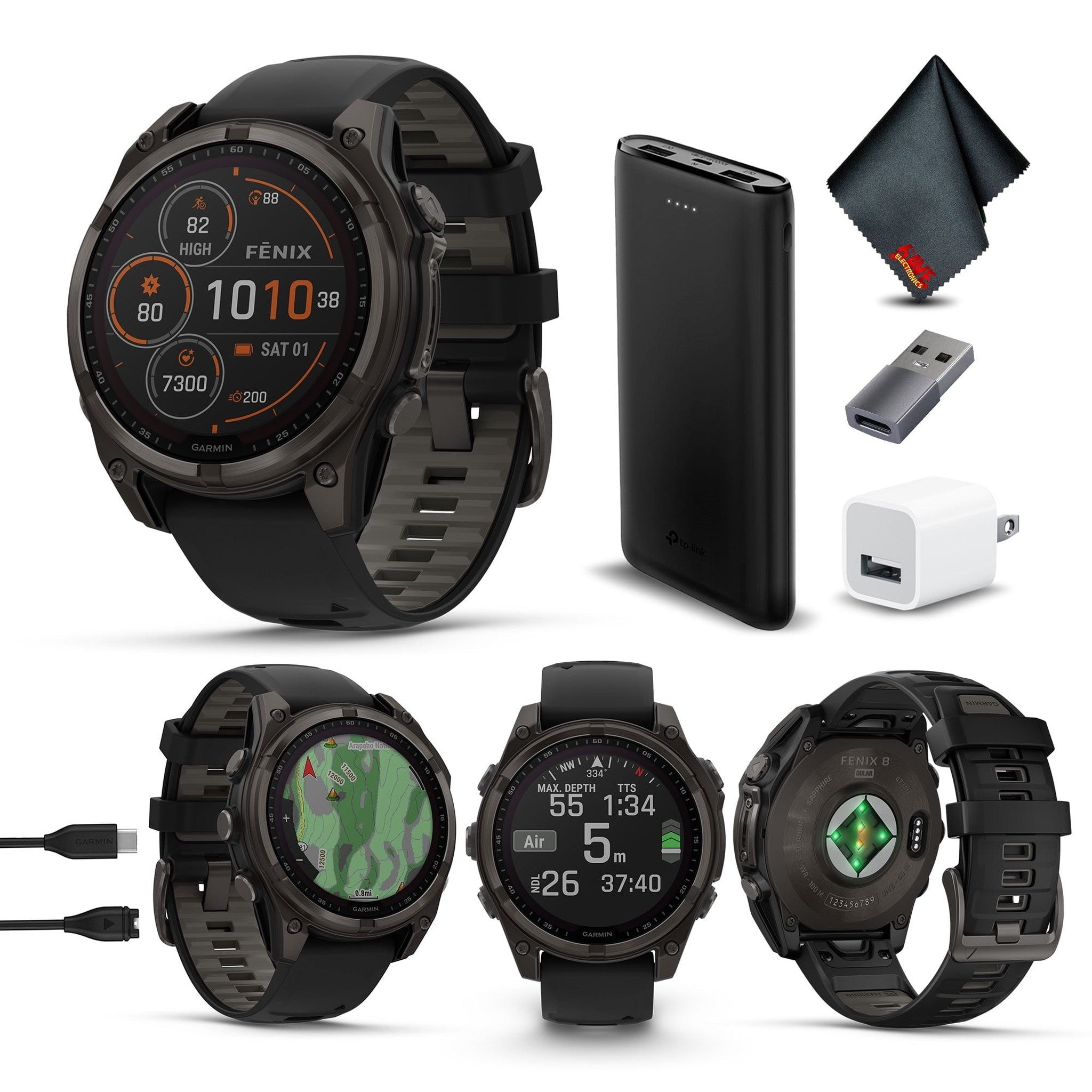 fenix 8 47mm Solar Sapphire Carbon Gray DLC Titanium with Black Gray Silicone