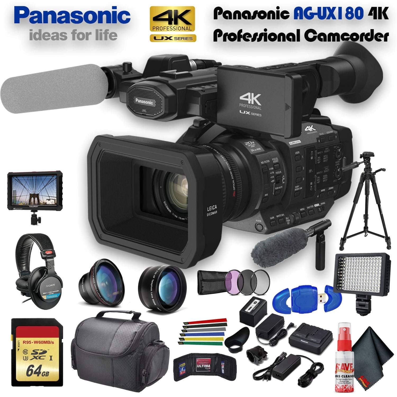 Panasonic AG-UX180 4K Professional Camcorder AG-UX180PJ8 With Advanced Plus Bundle