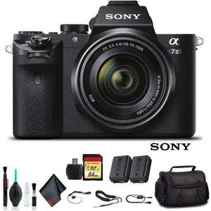 Sony Alpha a7 II Mirrorless Camera with FE 28-70mm f/3.5-5.6 OSS Lens ILCE7M2K/B With Soft Bag, Additional Battery, 64GB Memory Card, Card Reader , Plus Essential Accessories
