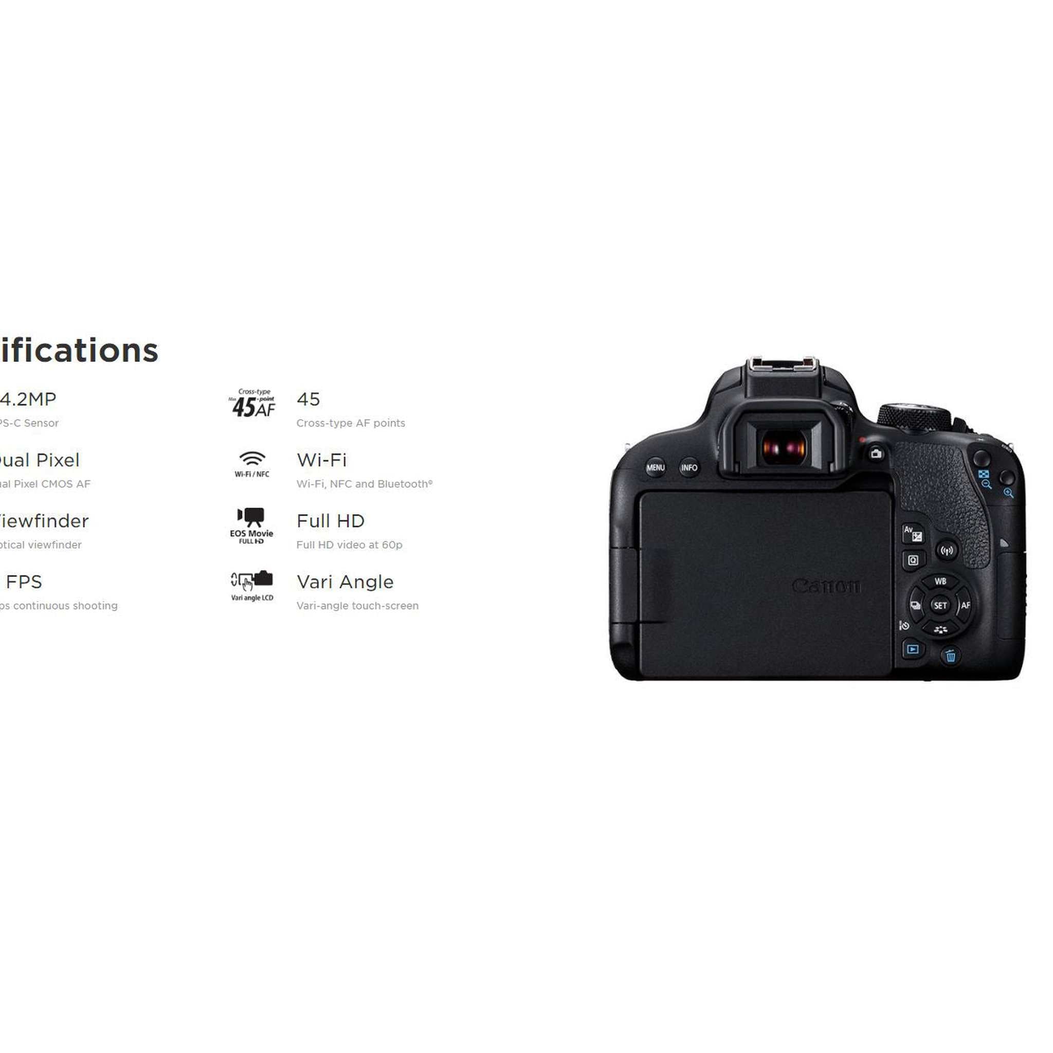 Canon EOS 800D / Rebel T7i DSLR Camera with 18-55mm Lens + Creative Filter Set, EOS Camera Bag + Sandisk Ultra 64GB Card + Electronics Cleaning Set, And More International Model - Used Canon