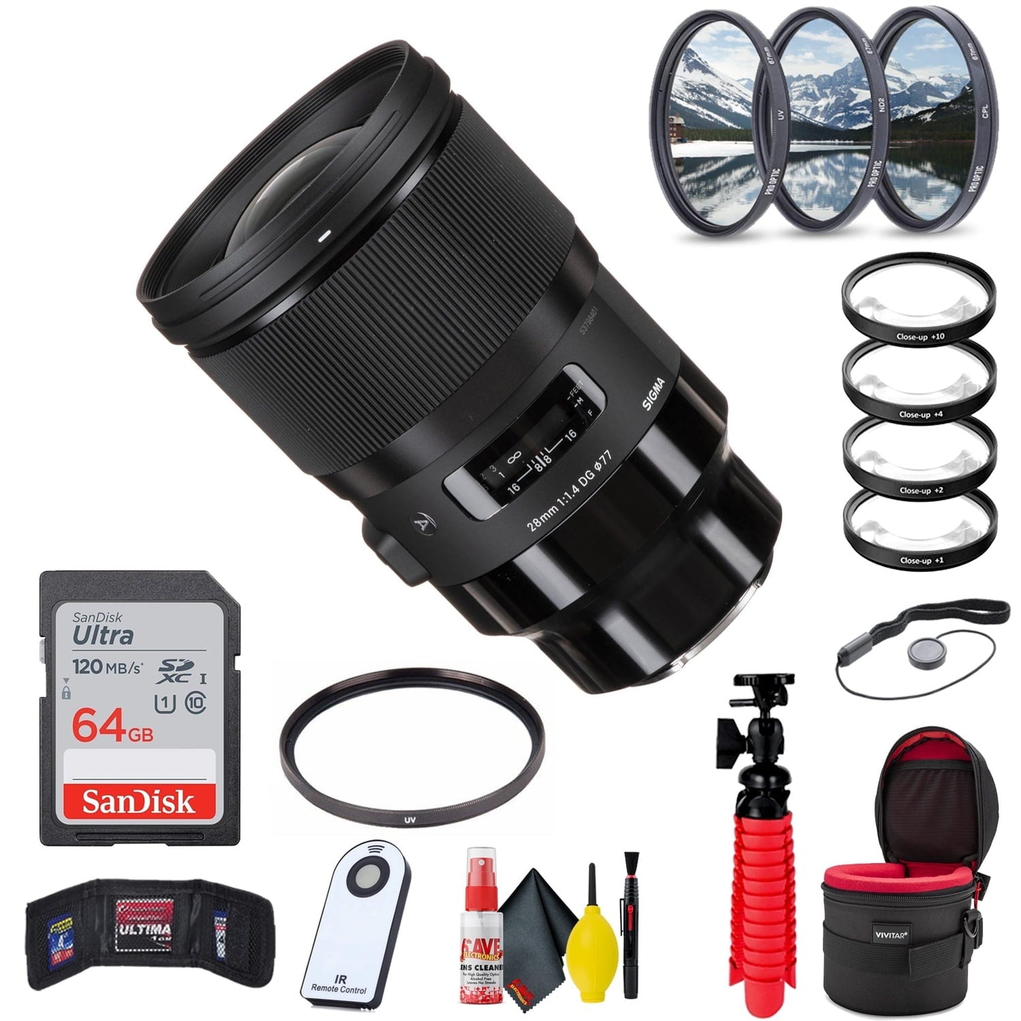 Sigma 28mm f/1.4 DG HSM Art Lens for Sony E Deluxe Bundle With Accessories