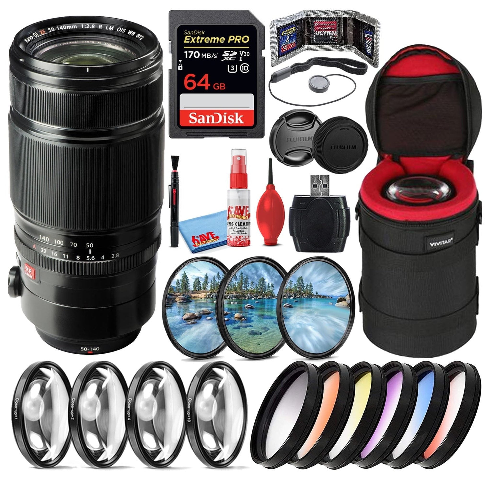 Fujifilm XF 50-140mm f/2.8 R LM OIS WR Telephoto Lens + 64GB SD Card Bundle