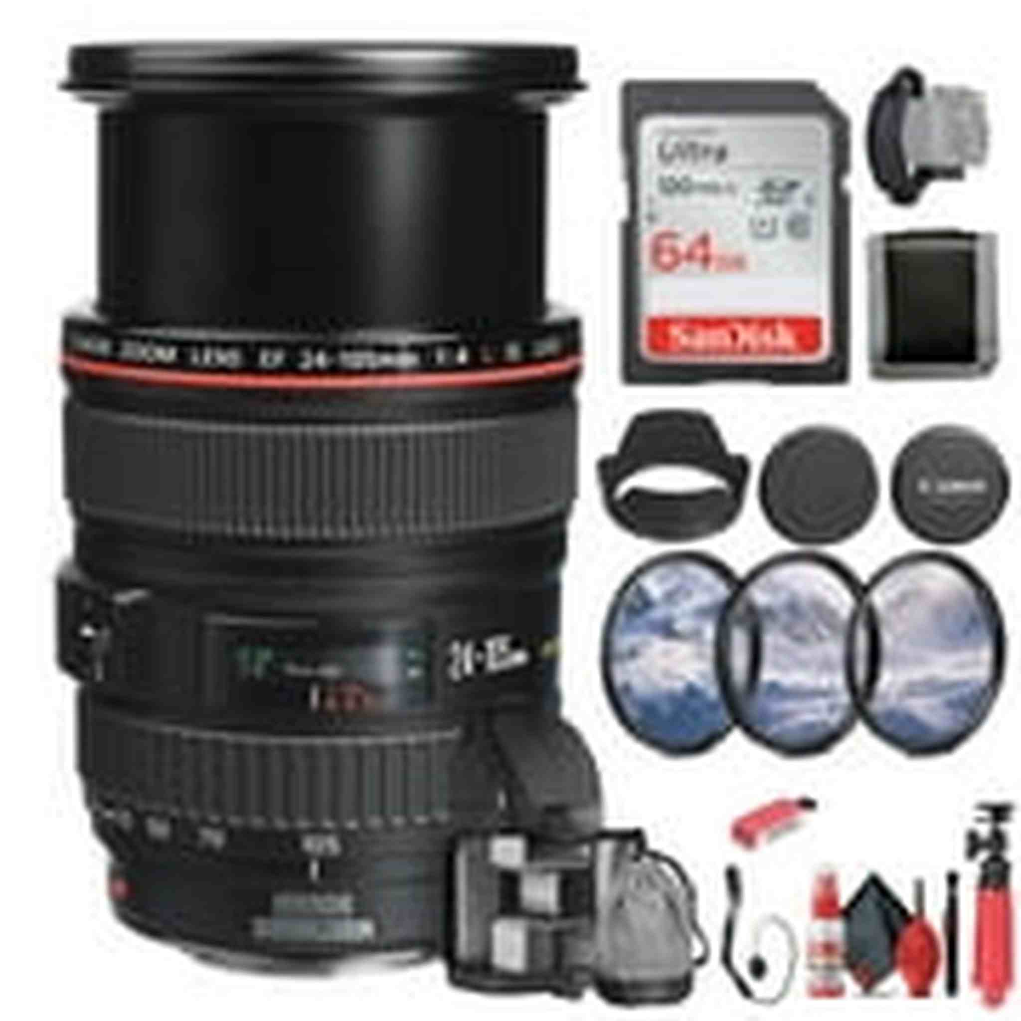 Canon EF 24-105mm f/4L IS USM Lens 0344B002 + 64GB Memory Card + Filter - Bundle Canon