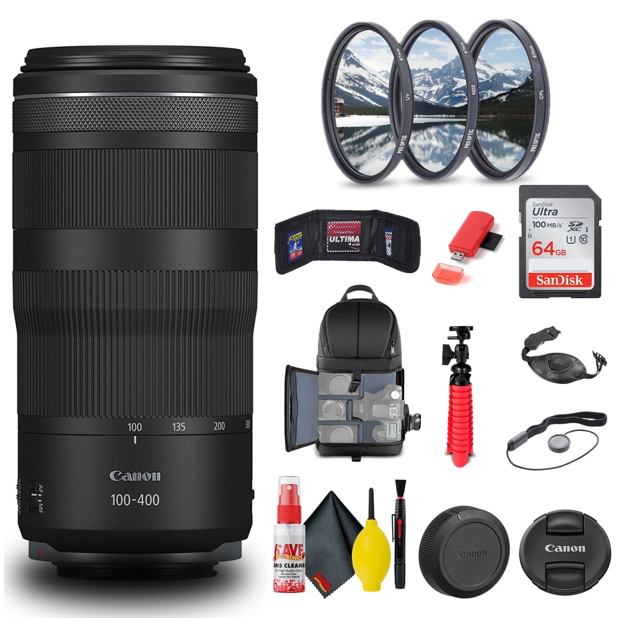 Canon RF 100-400mm f/5.6-8 IS USM Lens 5050C002 + Filter Kit + BackPack + More