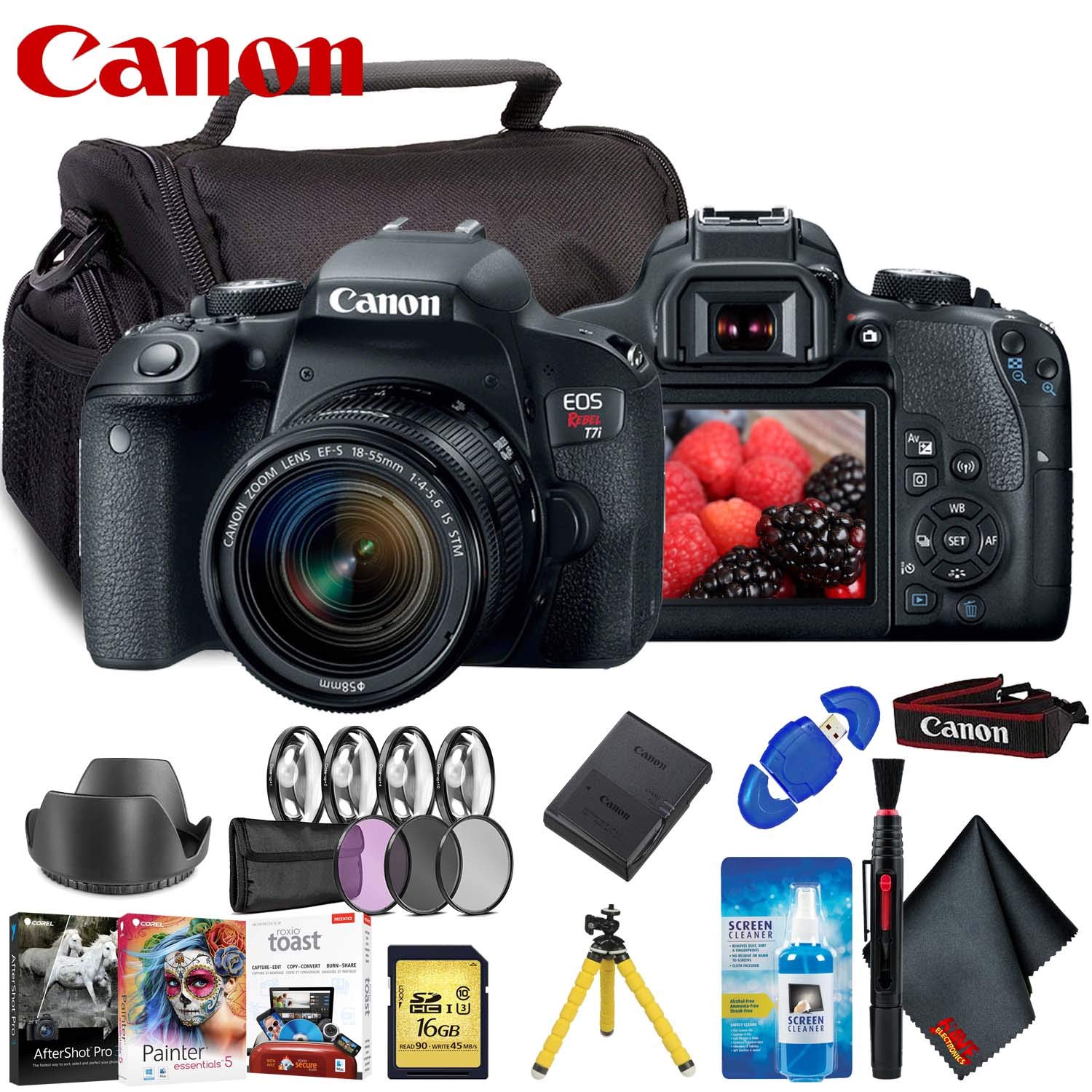 Canon EOS Rebel T7i DSLR Camera Accessory Kit - Includes - 18-55mm Lens + Filter Set + More!