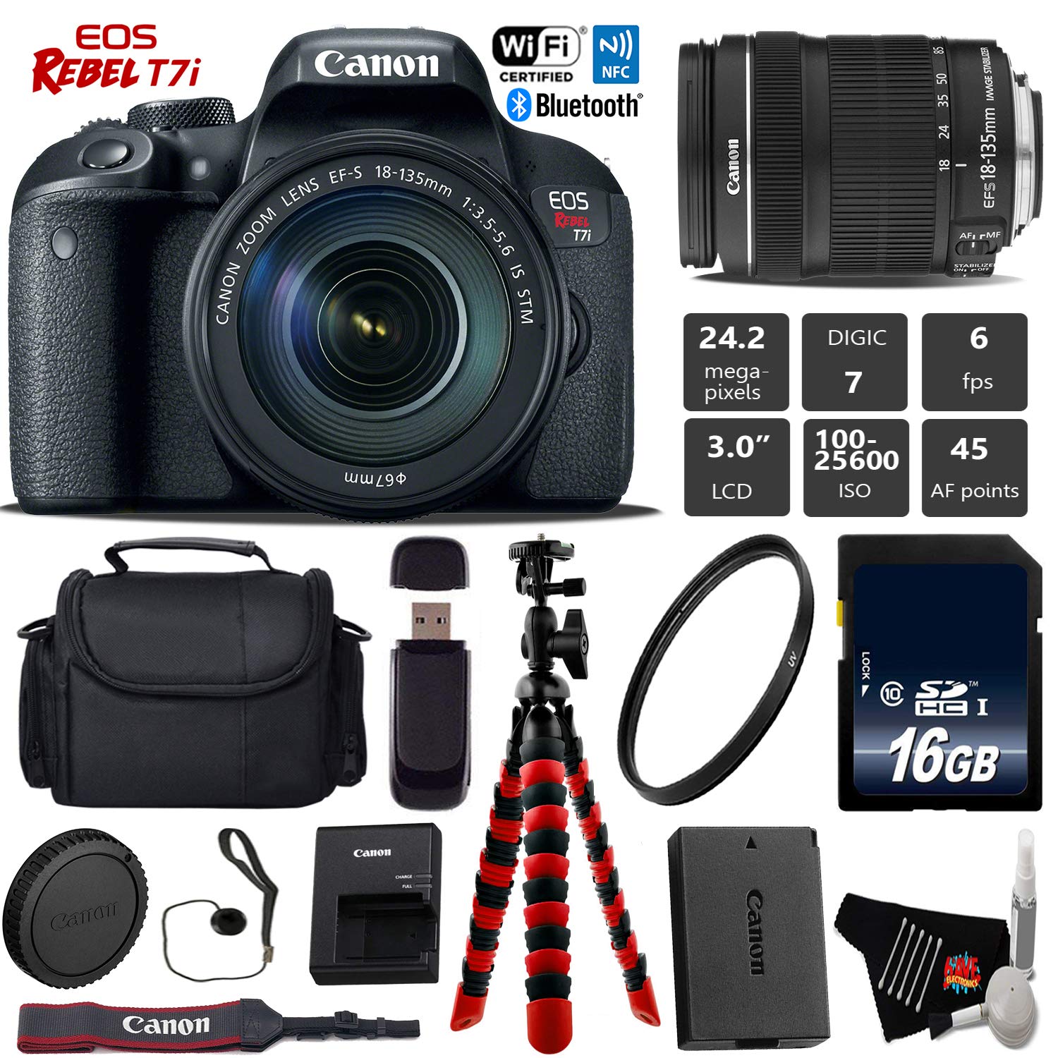 Canon EOS Rebel T7i DSLR Camera with 18-135mm is STM Lens Deluxe Bundle