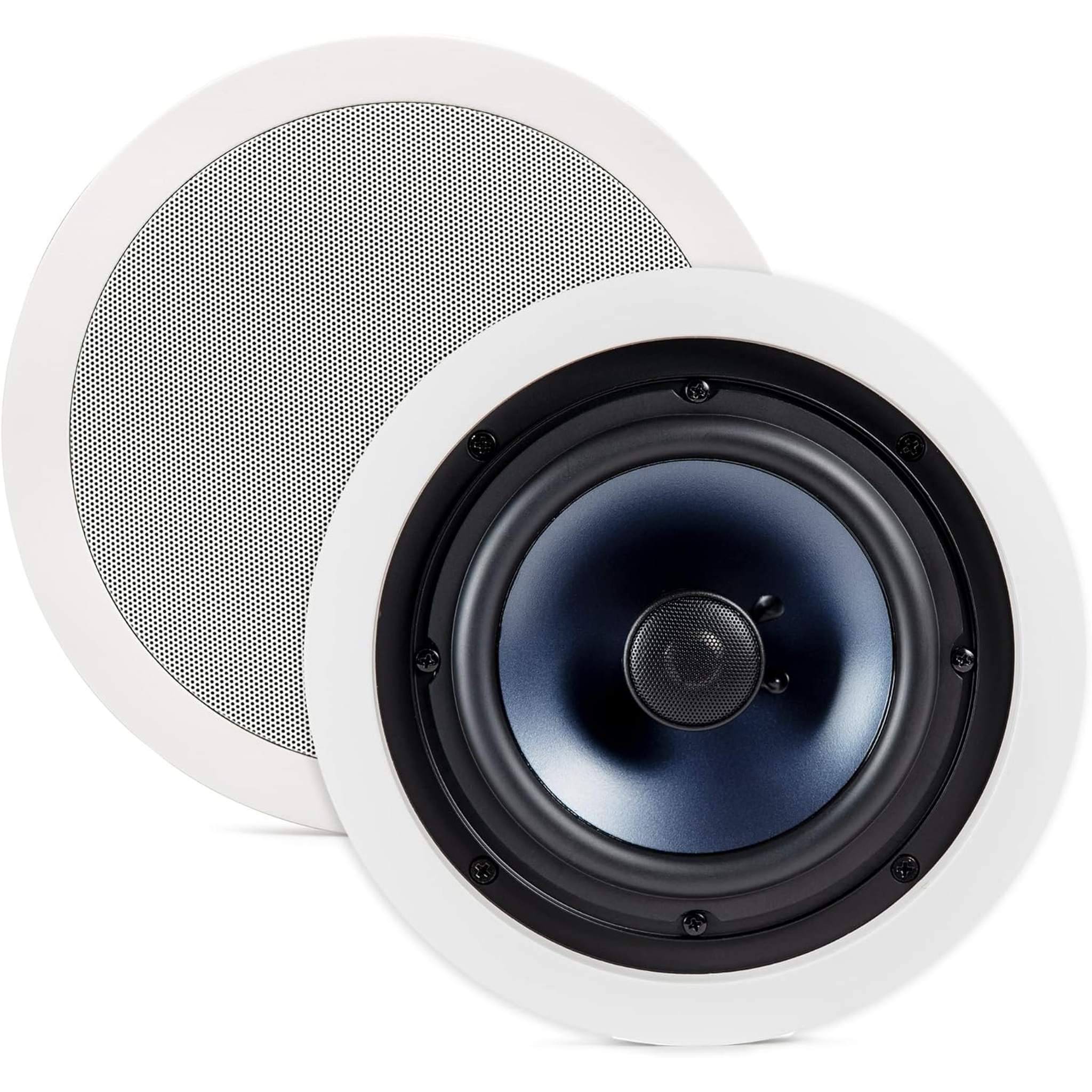 Polk Audio RC60i 2-Way Premium in-Ceiling 6.5" Round Speakers, Set of 2 Perfect for Damp and Humid Indoor/Outdoor Placement - Bath, Kitchen, Covered Porches White, Paintable Grille Polk Audio