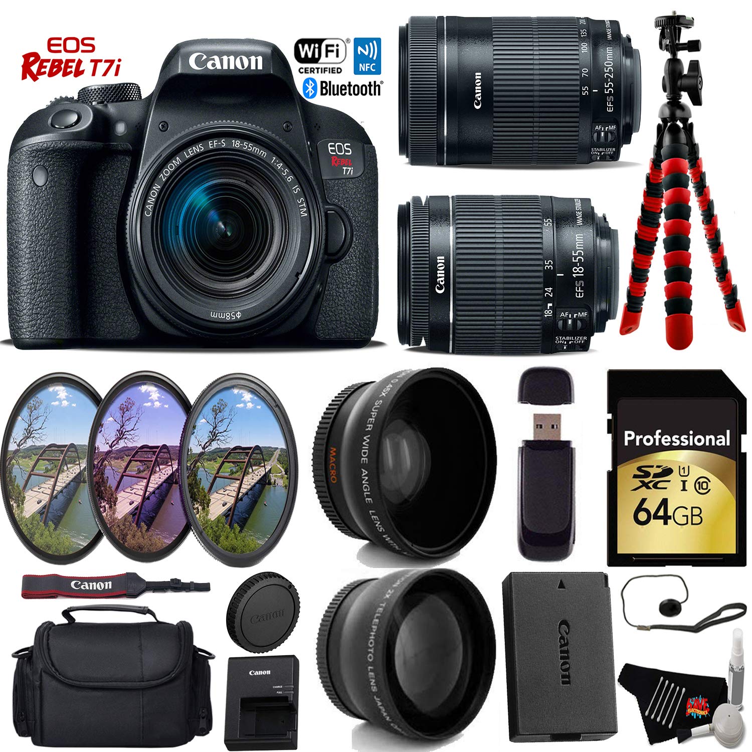 Canon EOS Rebel T7i DSLR Camera + 18-55mm Lens & 55-250mm Lens Bundle 3