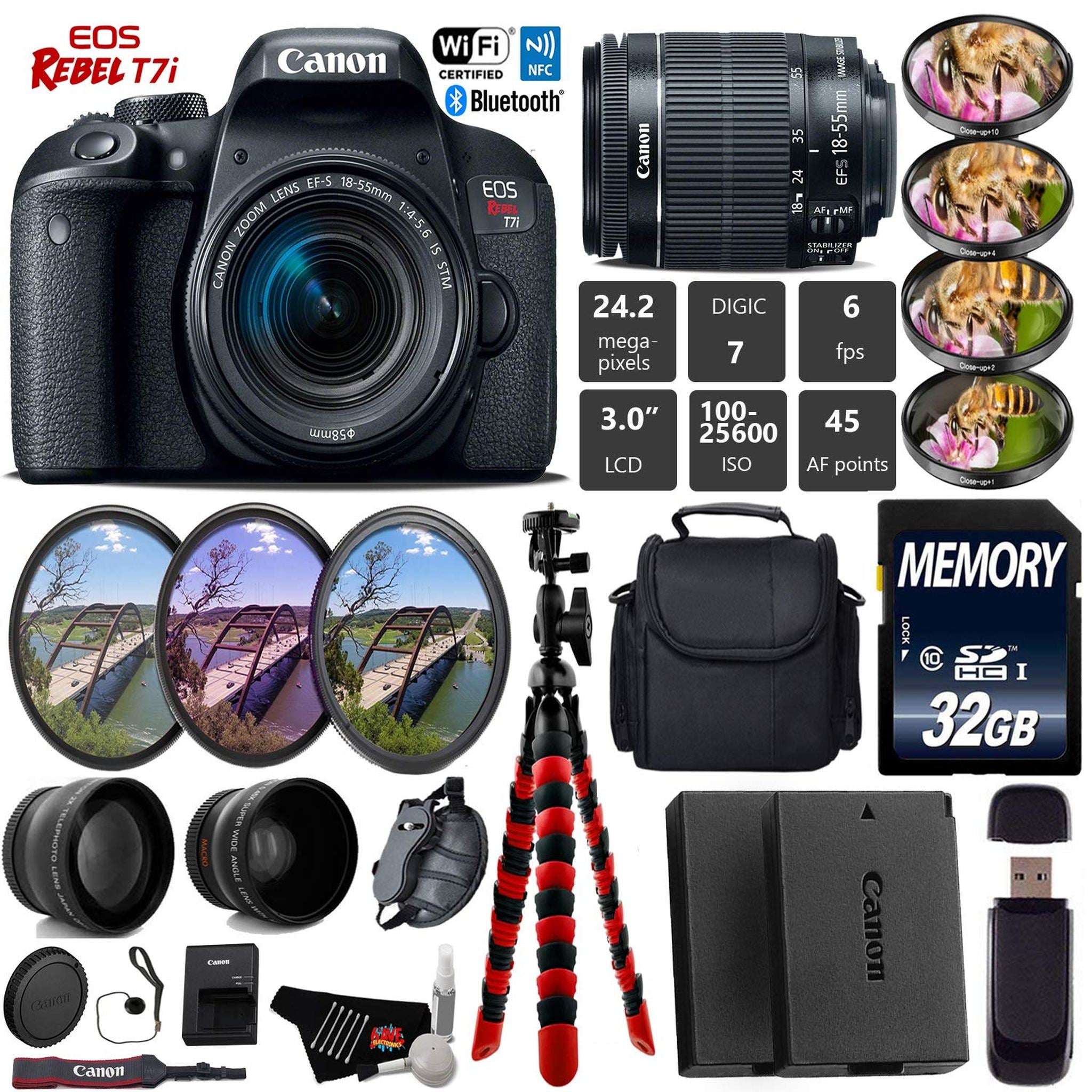 Canon EOS 77D DSLR Camera with 18-55mm is STM Lens + UV FLD CPL Filter Kit + 4 PC Macro Kit + Wide Angle & Telephoto Len Canon