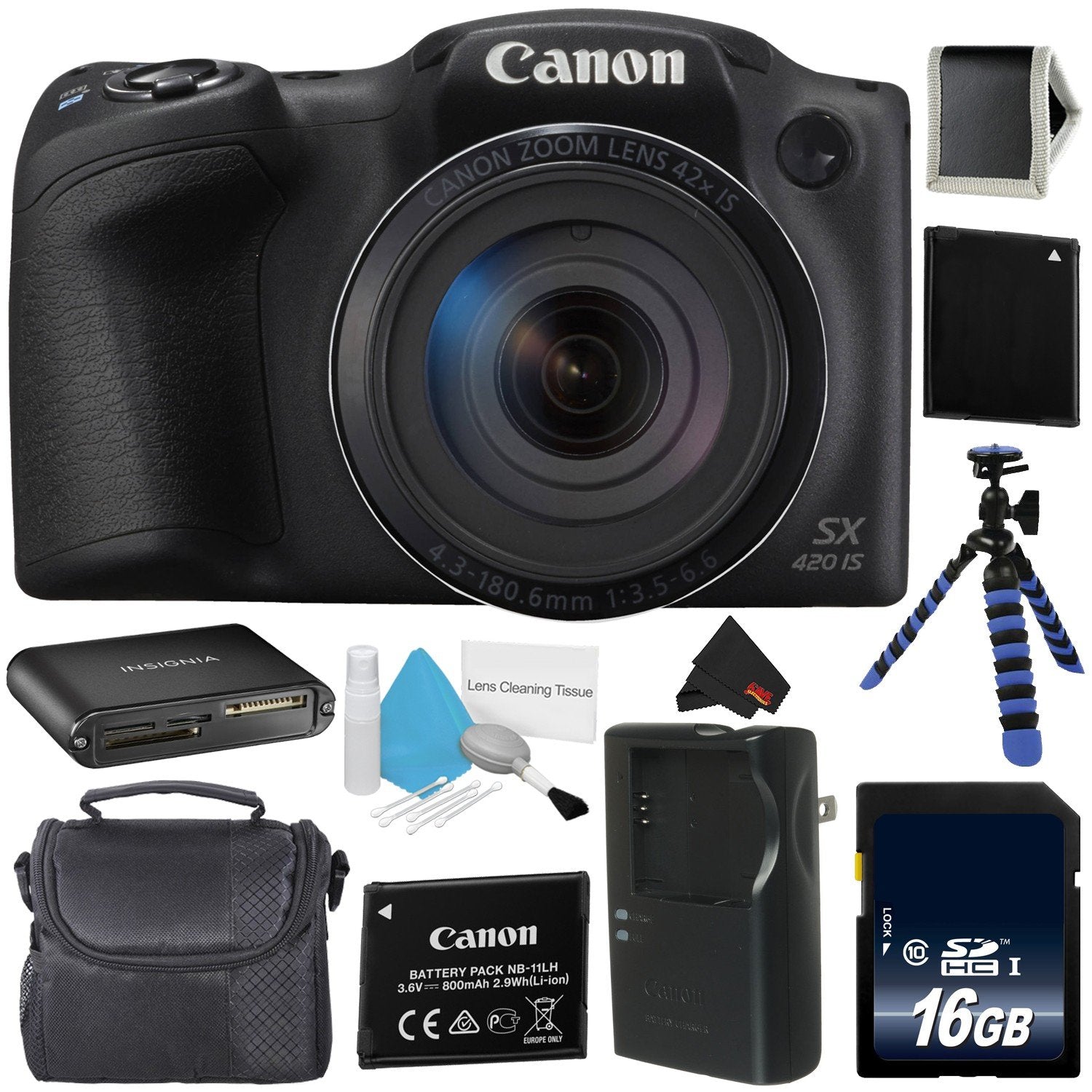Canon PowerShot SX420 is Digital Camera (Black) 1068C001 International Model + NB-11L Lithium Ion Battery + 16GB Memory Card Pro Bundle