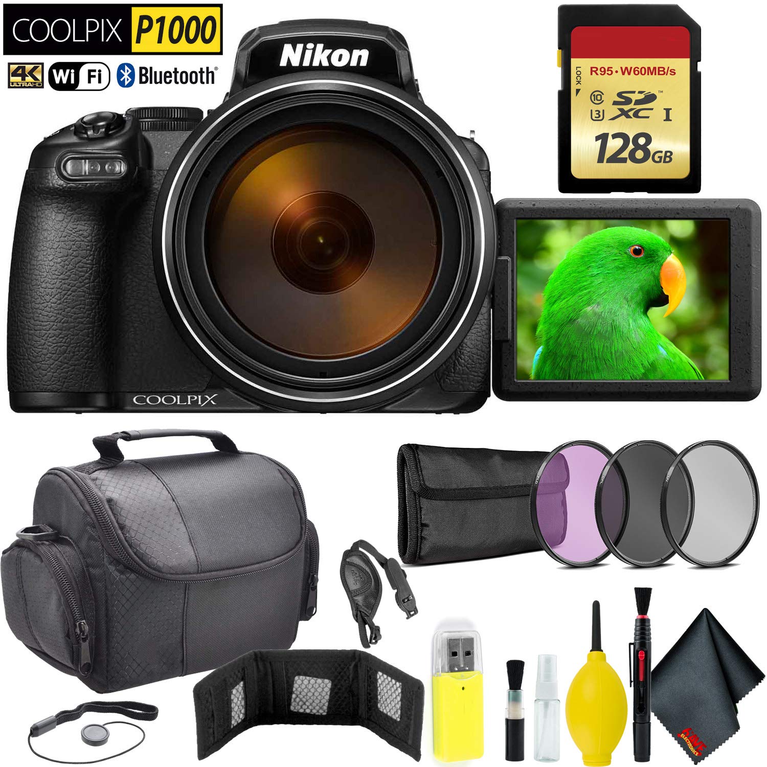 Nikon COOLPIX P1000 Digital Camera + 128GB Memory Card Travel Bundle International Model