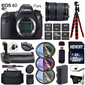 Canon EOS 6D DSLR Camera with 24-105mm is STM Lens + Professional Battery Grip + UV FLD CPL Filter Kit + Case + Wrist St Canon
