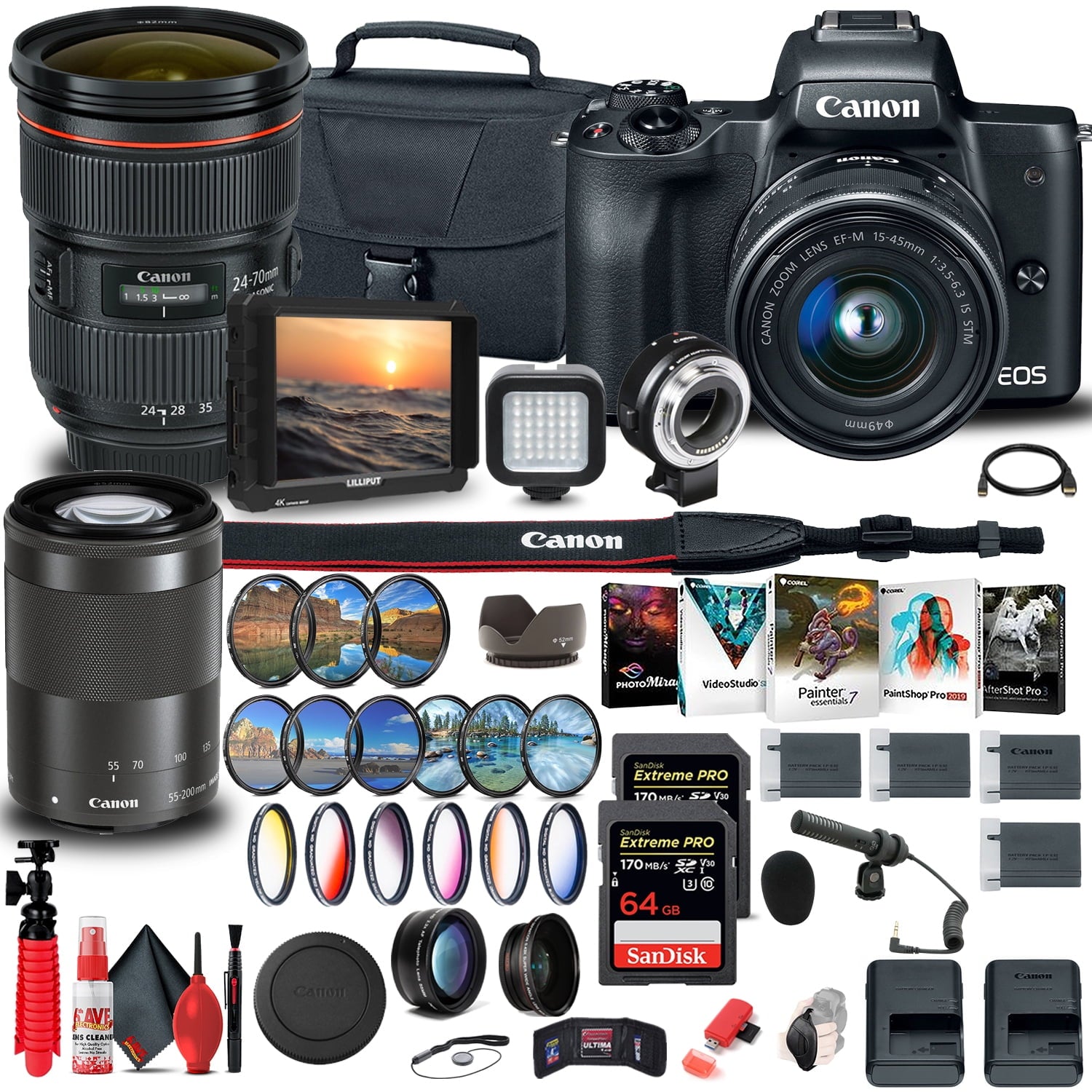 Canon EOS M50 Mirrorless Digital Camera with 15-45mm and 55-200mm Lenses Extreme Mountain Bundle