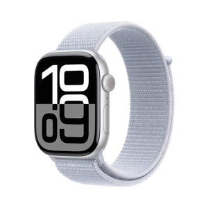 Apple Watch Series 10 GPS 46mm case Smartwatch with Silver Aluminium Case with Blue Cloud Sport Loop. Fitness Tracker, ECG App, Always-On Retina Display, Carbon Neutral - Refurbished Apple