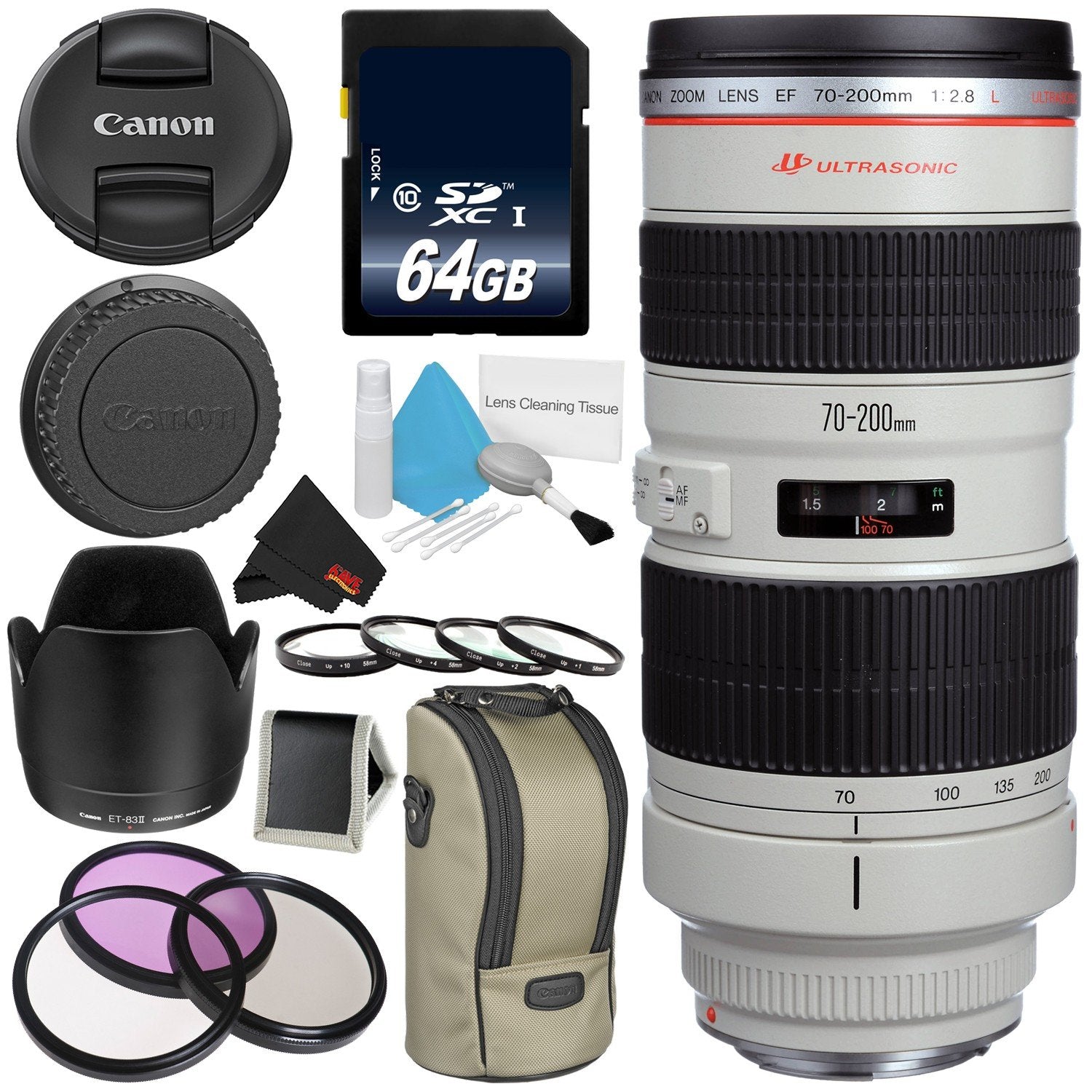 Canon EF 70-200mm f/2.8L USM Telephoto Zoom Lens Bundle for Canon SLR Digital Cameras Intl Model - Pro