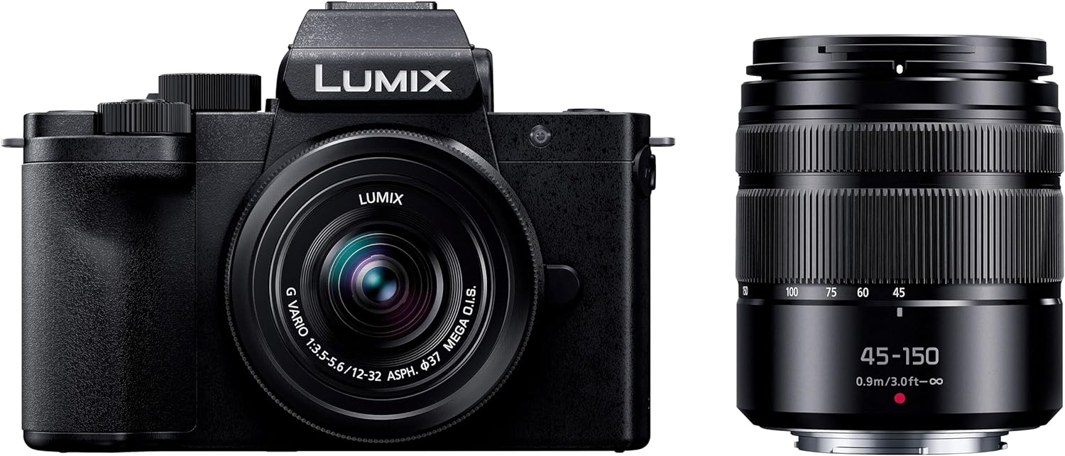 Panasonic LUMIX G100 4k Mirrorless Camera for Photo and Video, Built-in Microphone with Tracking, Micro Four Thirds Interchangeable Lens System, 12-32mm + 40-150mm Lenses , 5-Axis Hybrid I.S., DC-G100DW/W (Black)