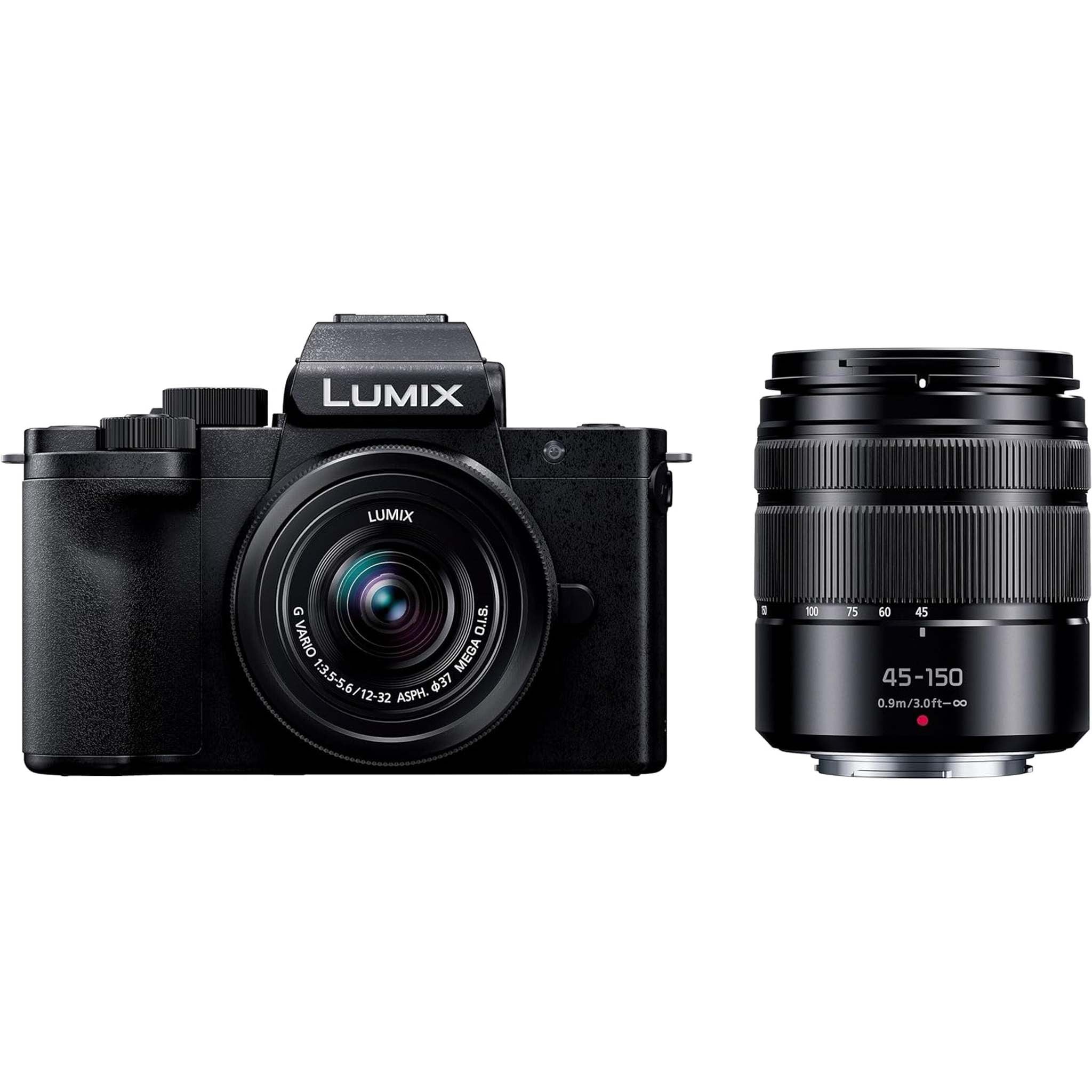 Panasonic LUMIX G100 4k Mirrorless Camera for Photo and Video, Built-in Microphone with Tracking, Micro Four Thirds Interchangeable Lens System, 12-32mm + 40-150mm Lenses , 5-Axis Hybrid I.S., DC-G100DW/W Black Panasonic