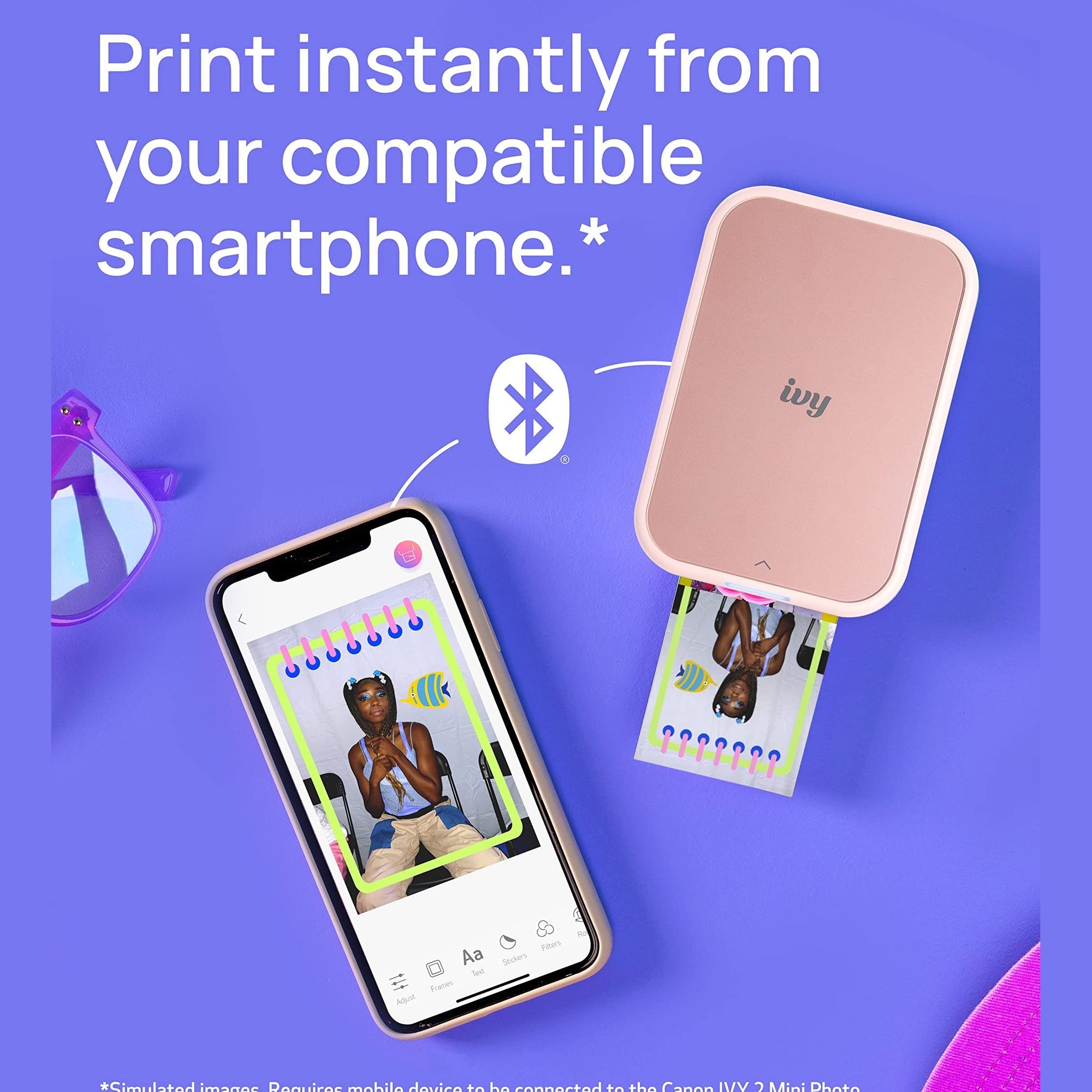 Canon Ivy 2 Mini Photo Printer, Print from Compatible iOS & Android Devices, Sticky-Back Prints, Blush Pink