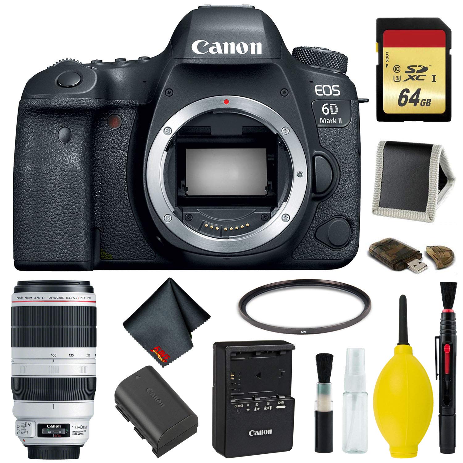 Canon EOS 6D Mark II DSLR Camera Body Only Memory Kit (International Model) w/Canon EF 100-400mm f/4.5-5.6L is II USM Le